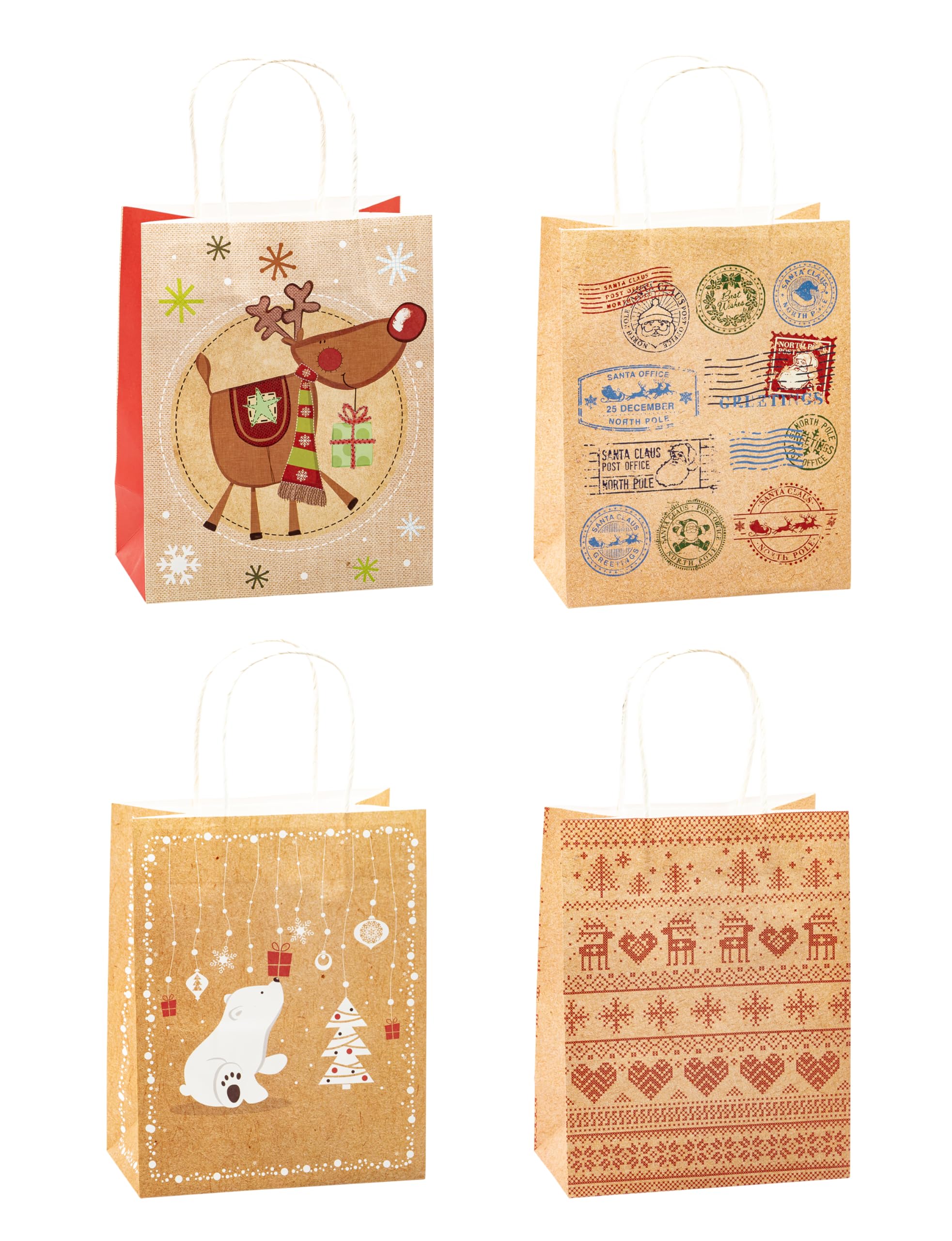 TSI Geschenktüten aus Kraftpapier WEIHNACHTEN, 12er Packung, Größe: Mittel (HxBxT 23 x 18 x 10 cm), Art. Nr. 88018