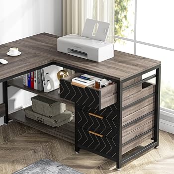 Amazon.com: LITTLE TREE 59-Inch L Shaped Desk with Drawers