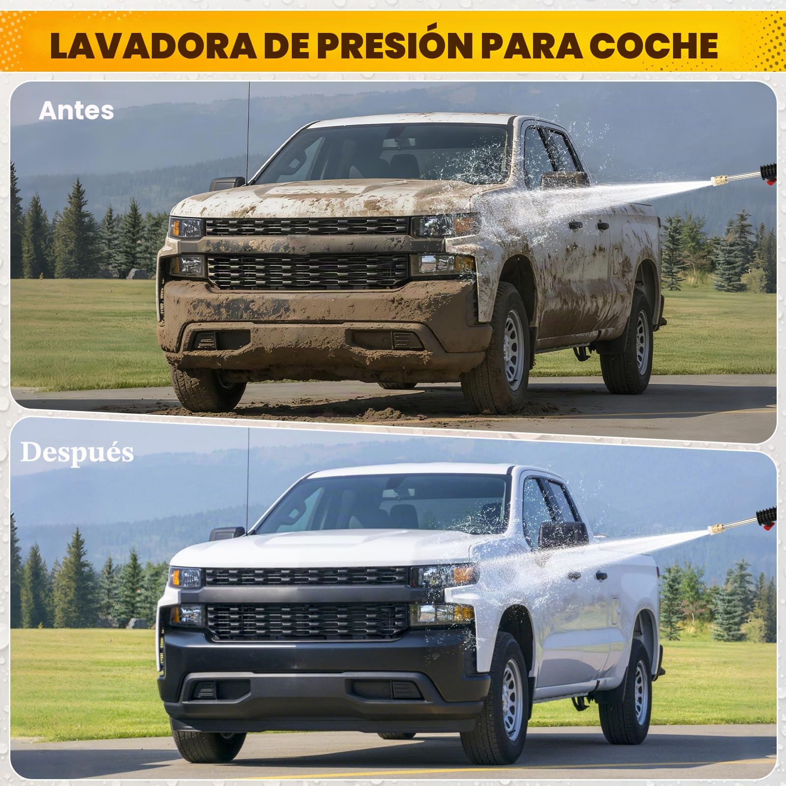 WingFly Hidrolimpiadora de Alta Presión, Presión de Trabajo de 75 Bares | caudal de 300 l/h, limpiador de alta presión portátil con boquilla ajustable, para coches, vallas, terrazas, manguera de 10 m