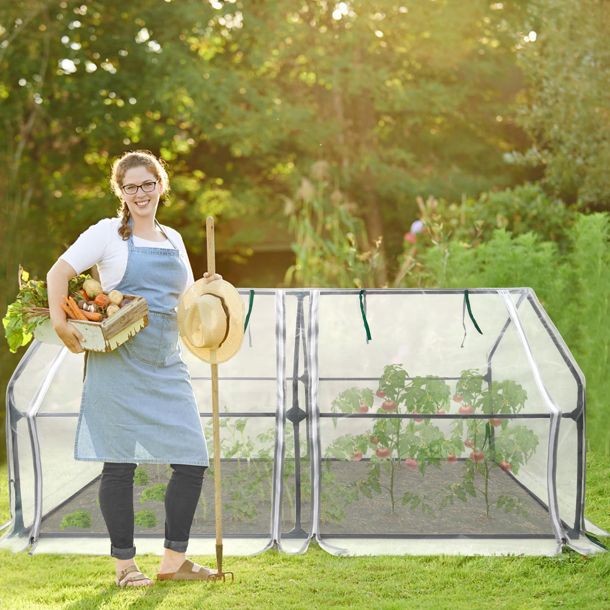 Froadp Invernadero pequeño para tomates de fibra de vidrio y estructura de hierro, 180 x 90 x 90 cm, con 2 puertas enrollables, para jardín, balcón, terraza, patio