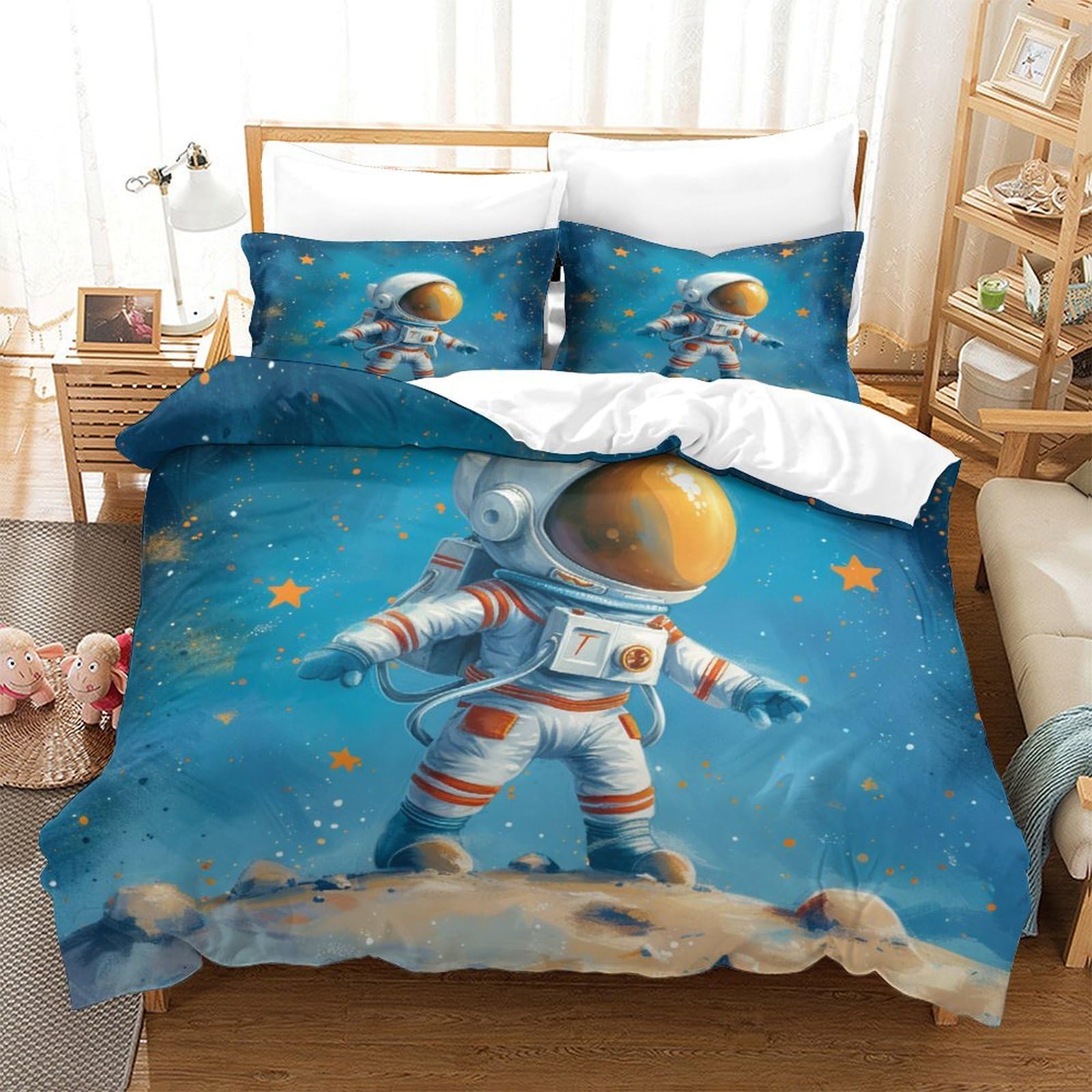P1S9U7W5Y Cosmic Astronaut 3D Printed Duvet Cover Set 3pcs Microfiber Space Bedding Set King（220x240cm）