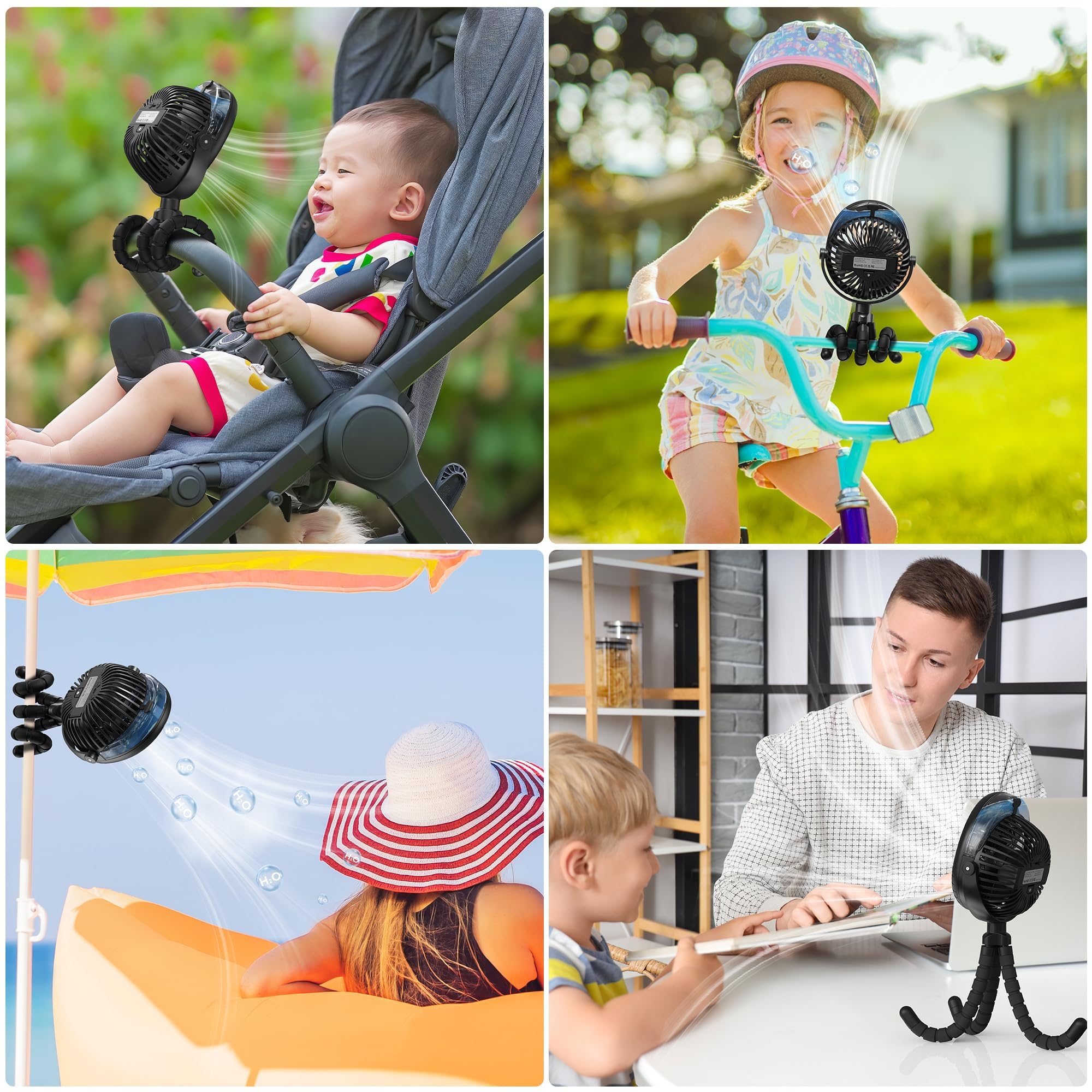 COMLIFE Ventilateur pour poussette de bébé, ventilateur portable pivotant à 270 ° et 360 °,USB à piles, ventilateur de brumisation portable, avec clip trépied flexible sur siège de voiture, berceau