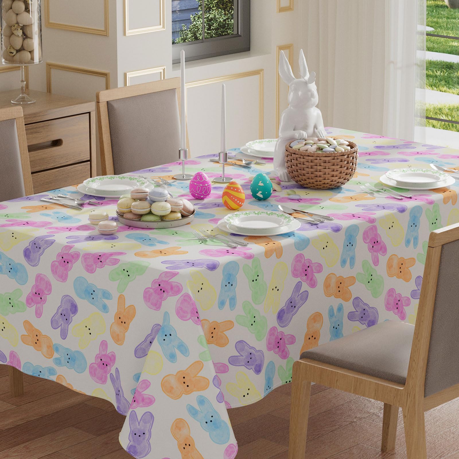 XCHI Colorful Watercolor Cute Bunny Rabbits Easter Tablecloth Rectangle Table Cloth Washable Table Covers for Indoor Dining Home Party Decorations