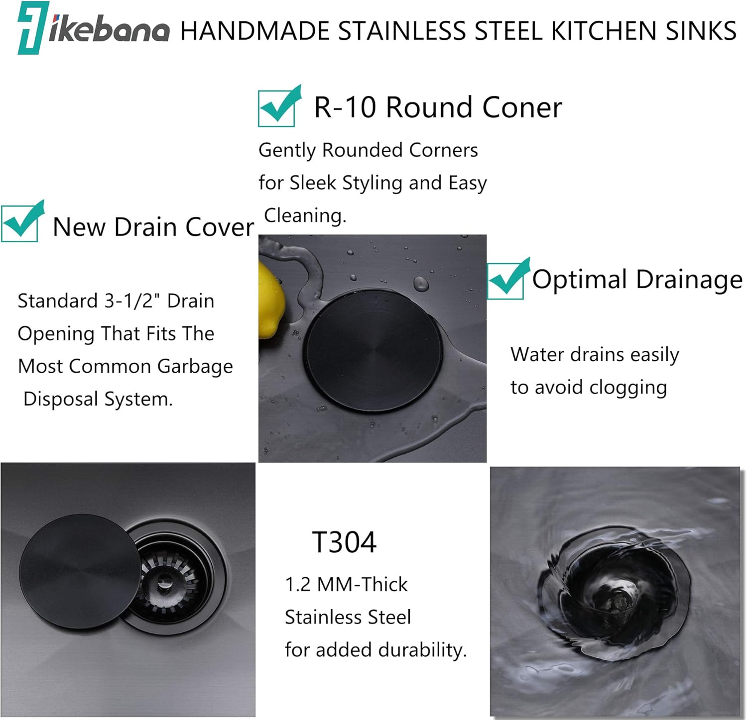 Buy IKEBANA Bar Sink,Nano Black Stainless Steel Small Wet Bar Sink,15 x 15 Inches 18 Gauge