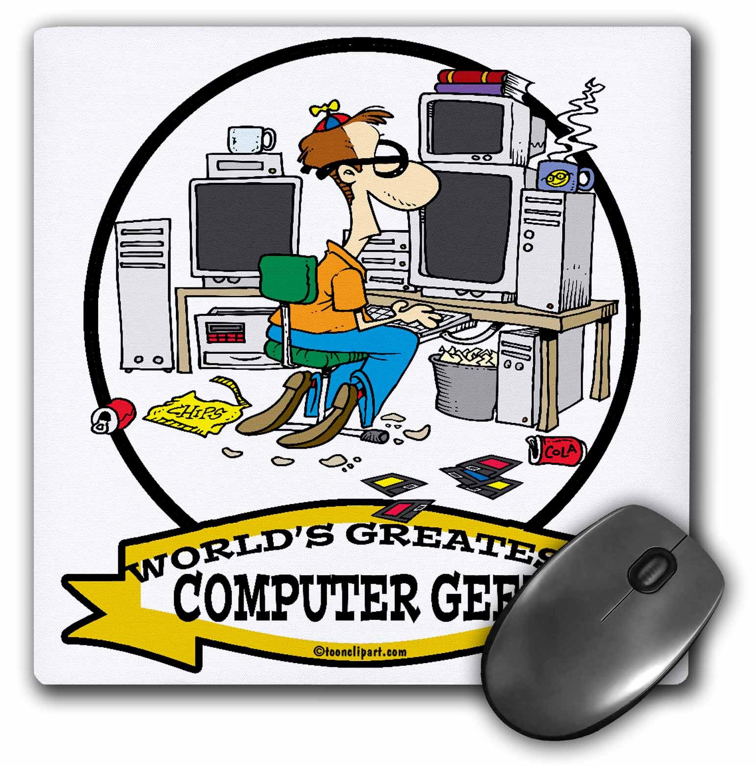 3dRose 8 x 8 x 0.25 Inches Funny Worlds Greatest Computer Geek Men Cartoon Mouse Pad (mp_103083_1)