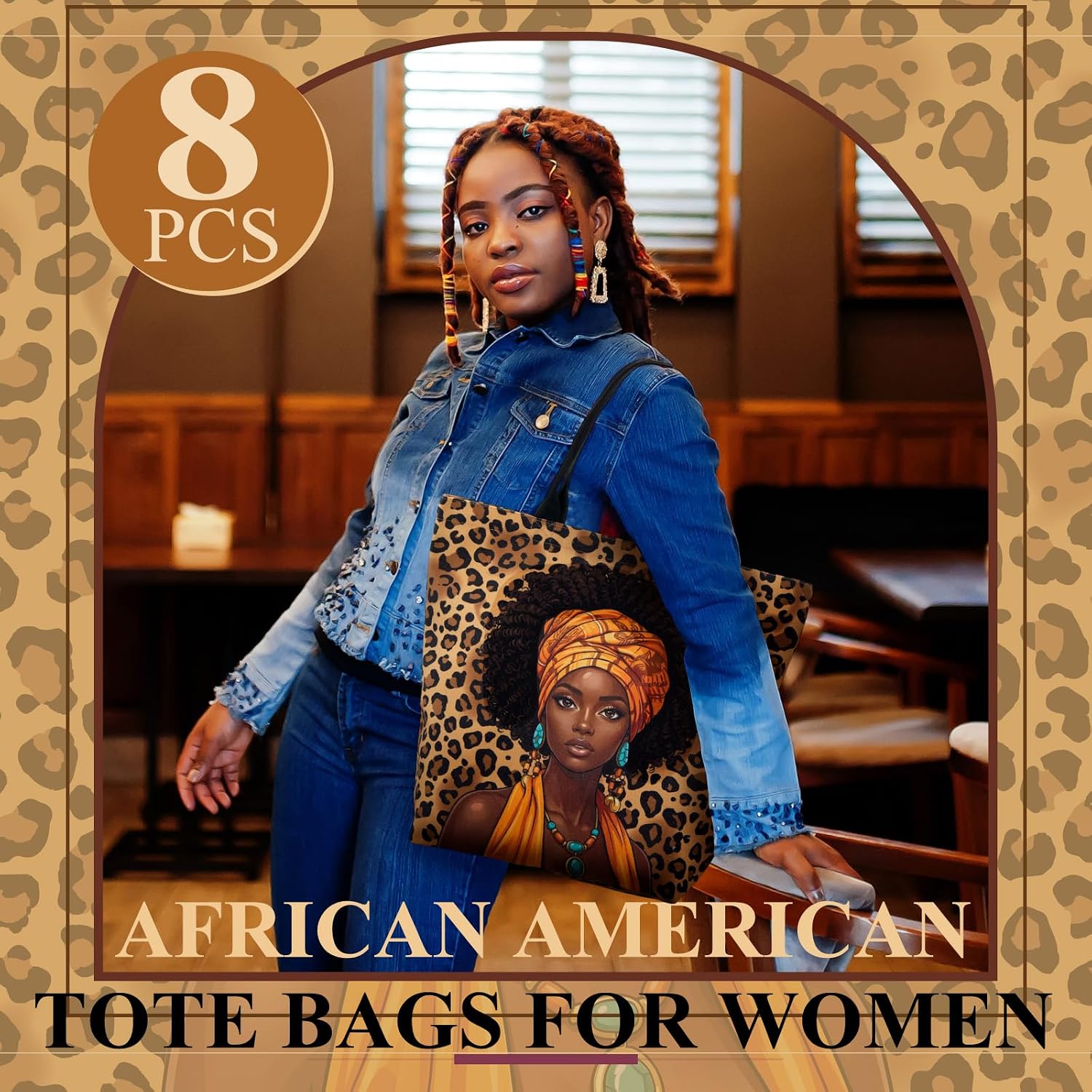 4/8 Pcs African American Tote Bags for Women Black Women Girl Sister Large Shoulder Handbag Gift for Mother's Day