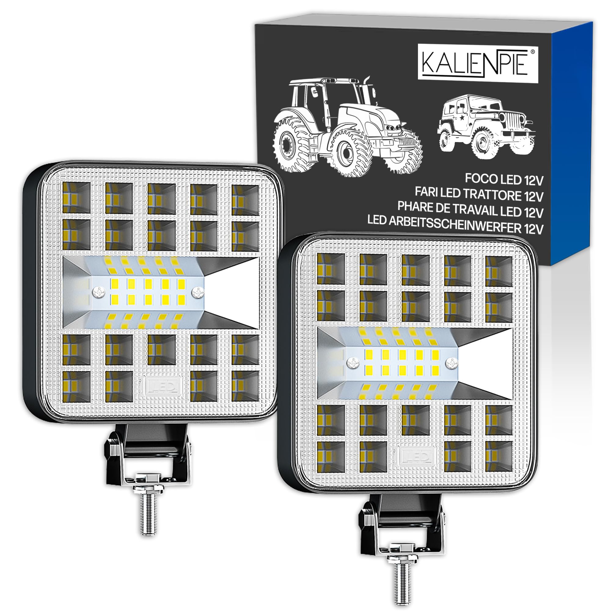 Fari LED Trattore 12V 2 Pezzi Alluminio ABS 29 LED 6500K 8.4 cm 3.34" IP65 120% di Luminosità in Più Rispetto ai Normali Faretti