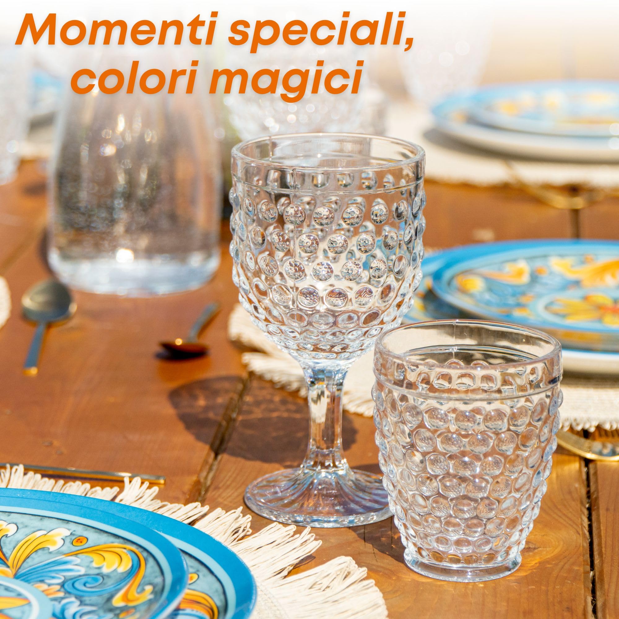 NAMAI - Set 6 Bicchieri Vetro Acqua + 6 Calici Vino Particolari, 270 ML, Resistenti, Adatti in Lavastoviglie e Microonde, Bicchieri Acqua Vetro, Set Calici Vino, Idea Regalo