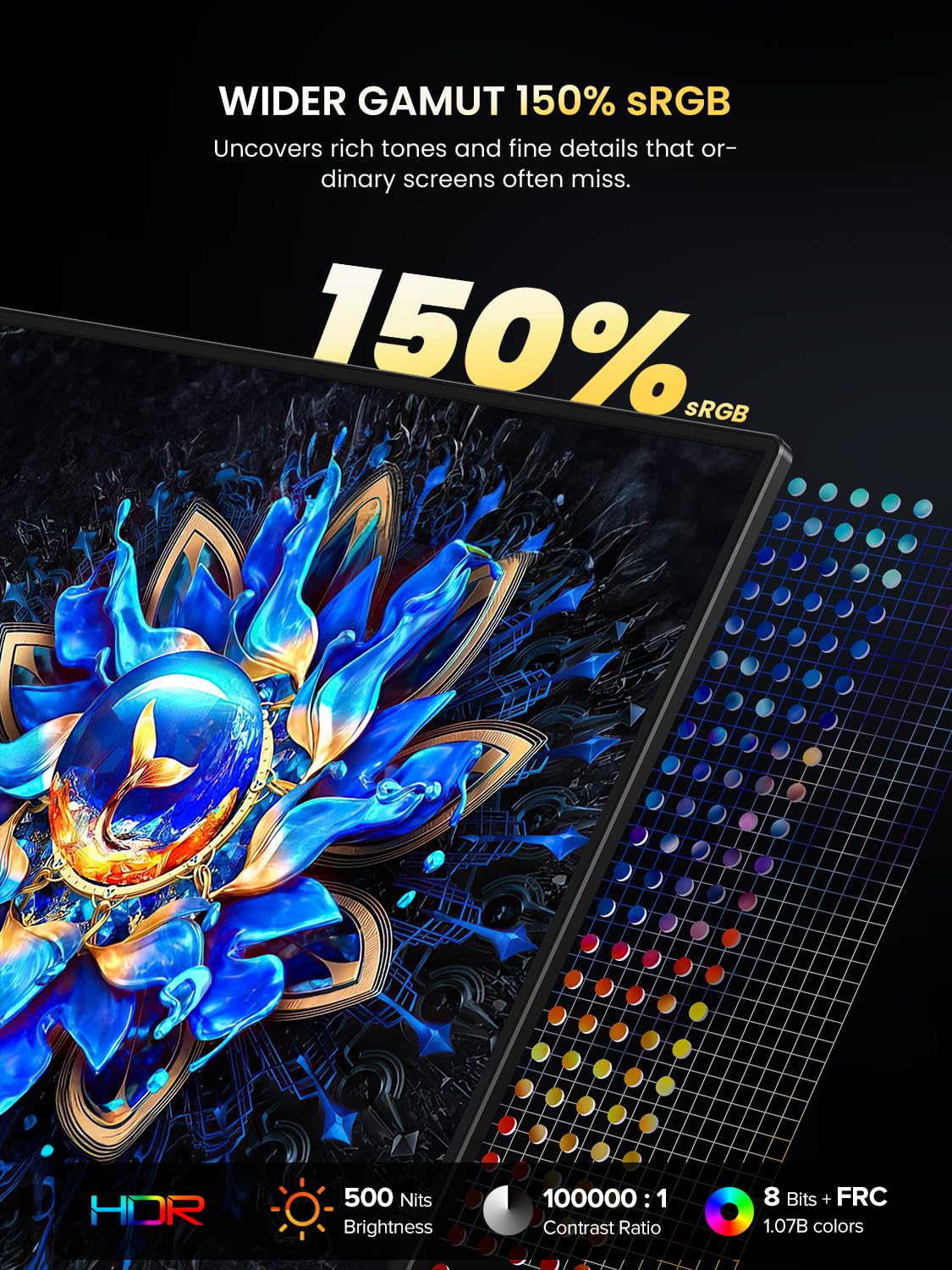 UPERFECT OLED Monitor Portatile 13.3" 4K 3840x2160 UHD 150% sRGB | 500Nits | 1ms Risposta | Design Ultrapiatto in Alluminio, Monitor da Viaggio per PC, Laptop, Smartphone e Console di Gioco