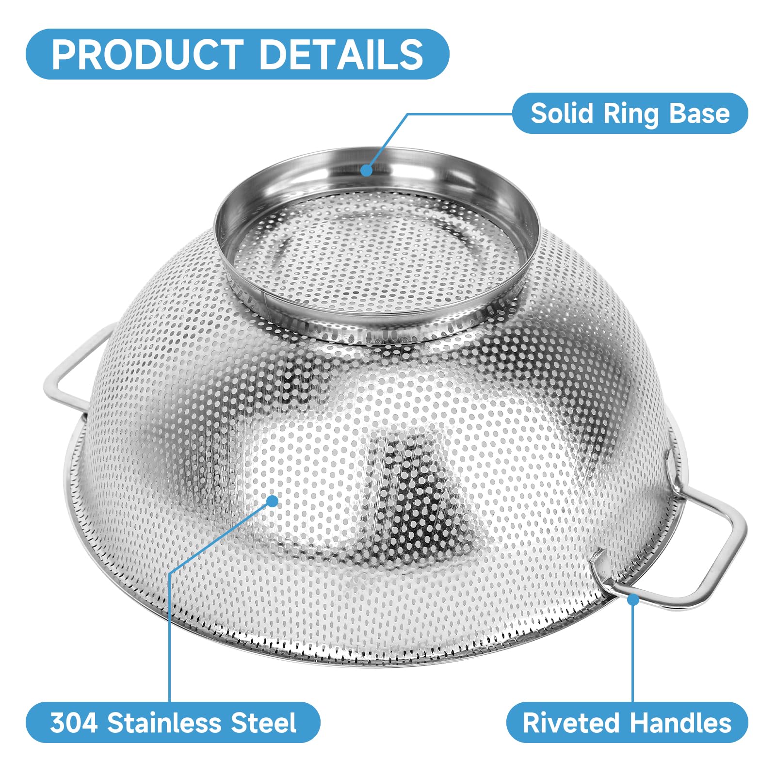 2 scolapasta per cucina, 0,9 e 1,5 l, in acciaio inox, con manico, per frutta, verdura, cottura alimenti, lavabile in lavastoviglie