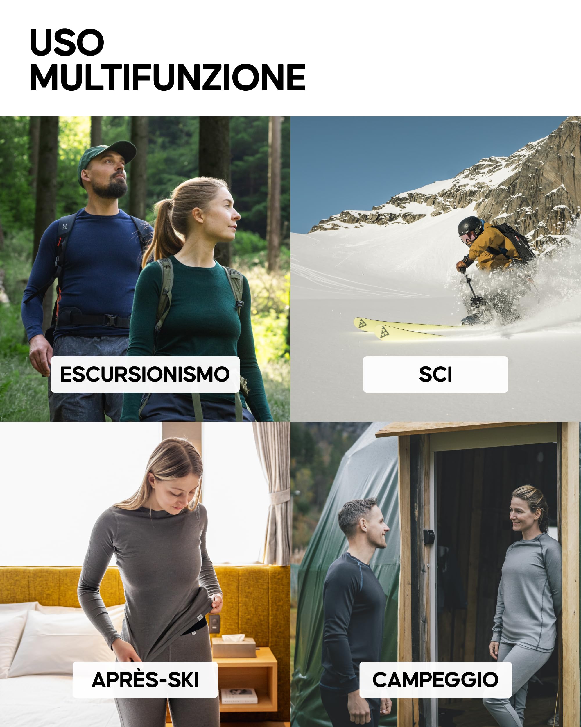 DANISH ENDURANCE Maglia e Pantaloni Termici Donna, Completo in Lana Merino Premium per Sci, Trekking