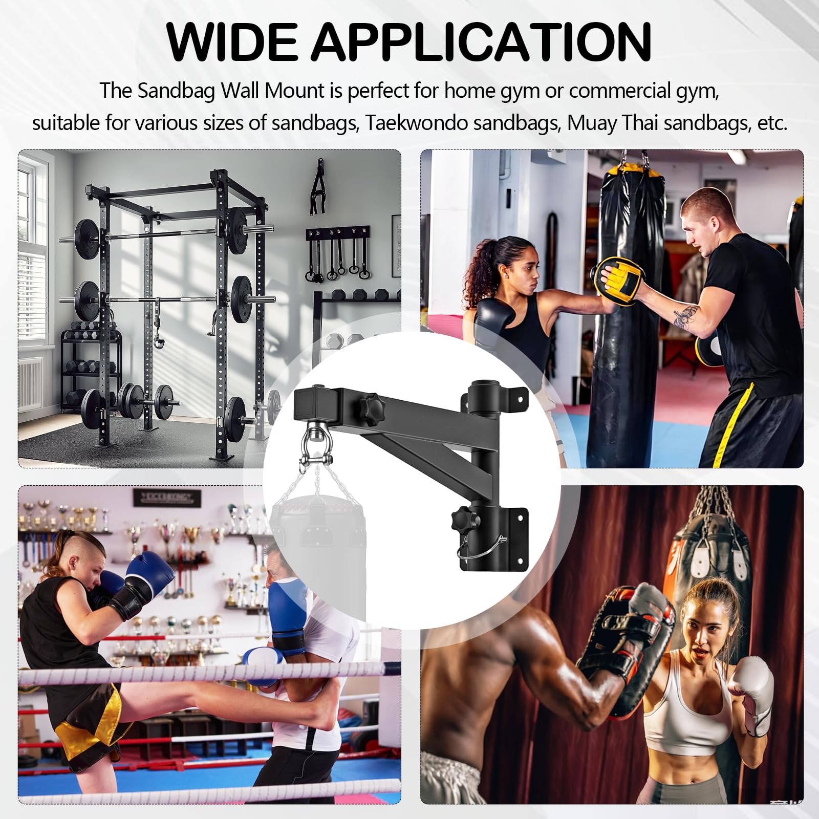 Boxsackhalter, Boxsack Hängend Ständer Einstellbare Wandregal Robuste Boxsackhalterung Verstellbare Länge Aufhängungen für Sandsäcke Montagezubehör für Zuhause Fitnessstudio Innenberei - Schwarz
