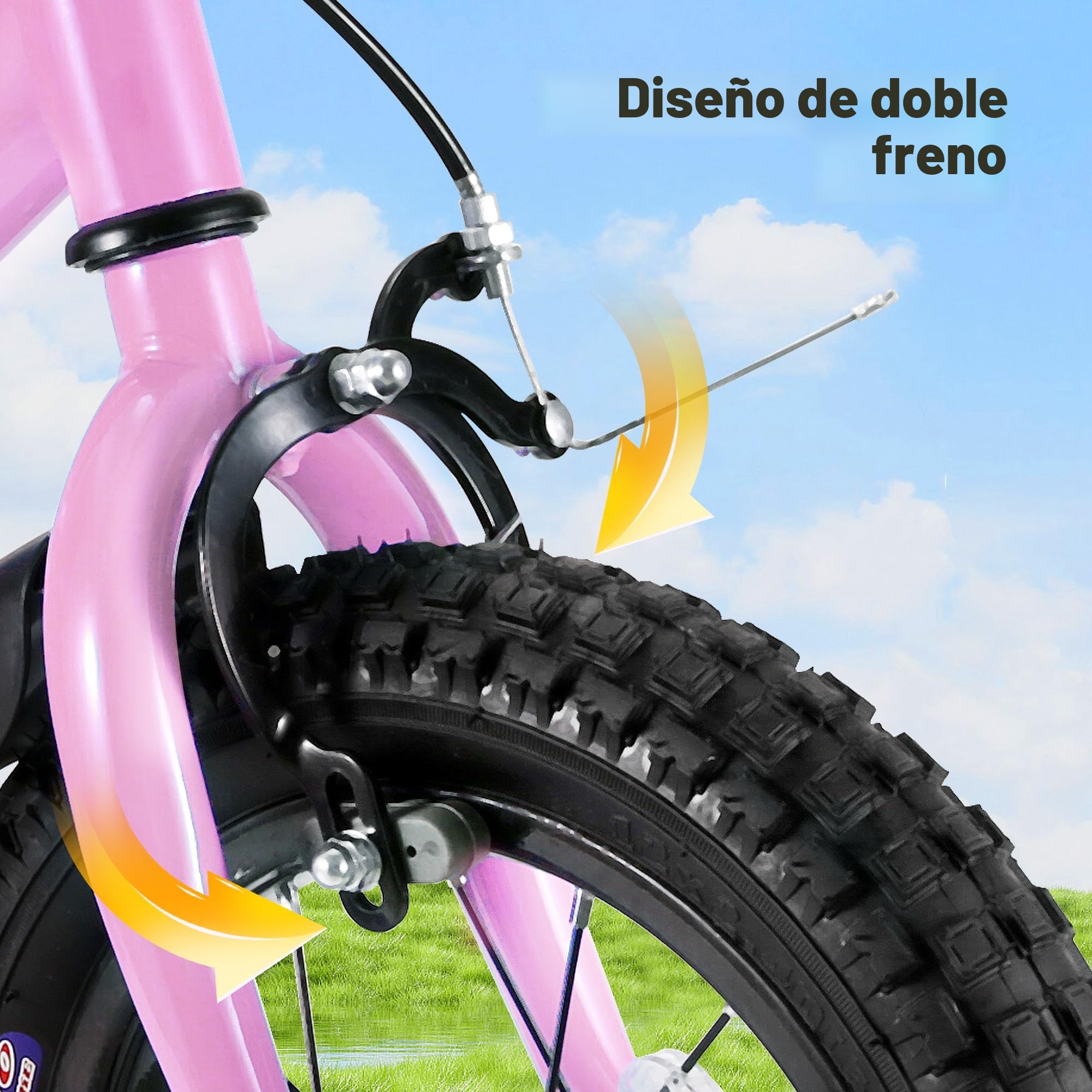 BODIOO Bicicleta infantil de 16 pulgadas para niños y niñas con asiento ajustable, ruedas estabilizadoras, freno de mano, freno de contrapedal y marco estable para ciclistas de 104 a 117 cm (morado