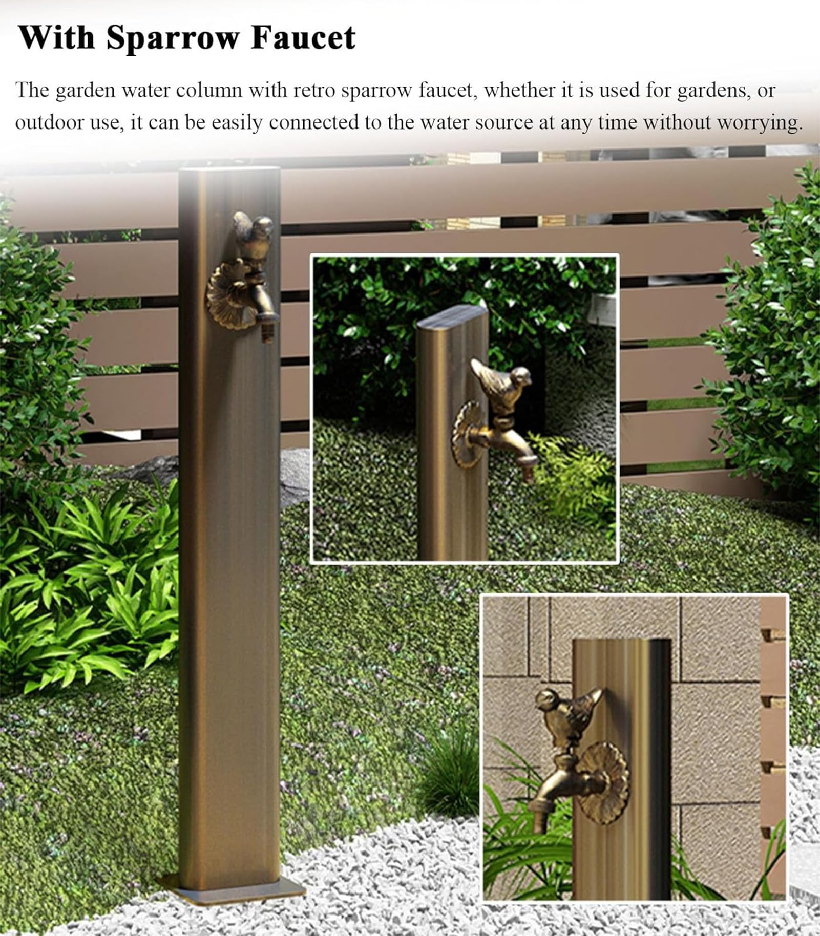 Generico Fontana A Colonna in Acciaio Inox Rubinetto Esterno Antigelo Fontana da Giardino per Esterno Fontanella A Colonna Moderna in Acciaio Colonna d'Acqua da Giardino,A