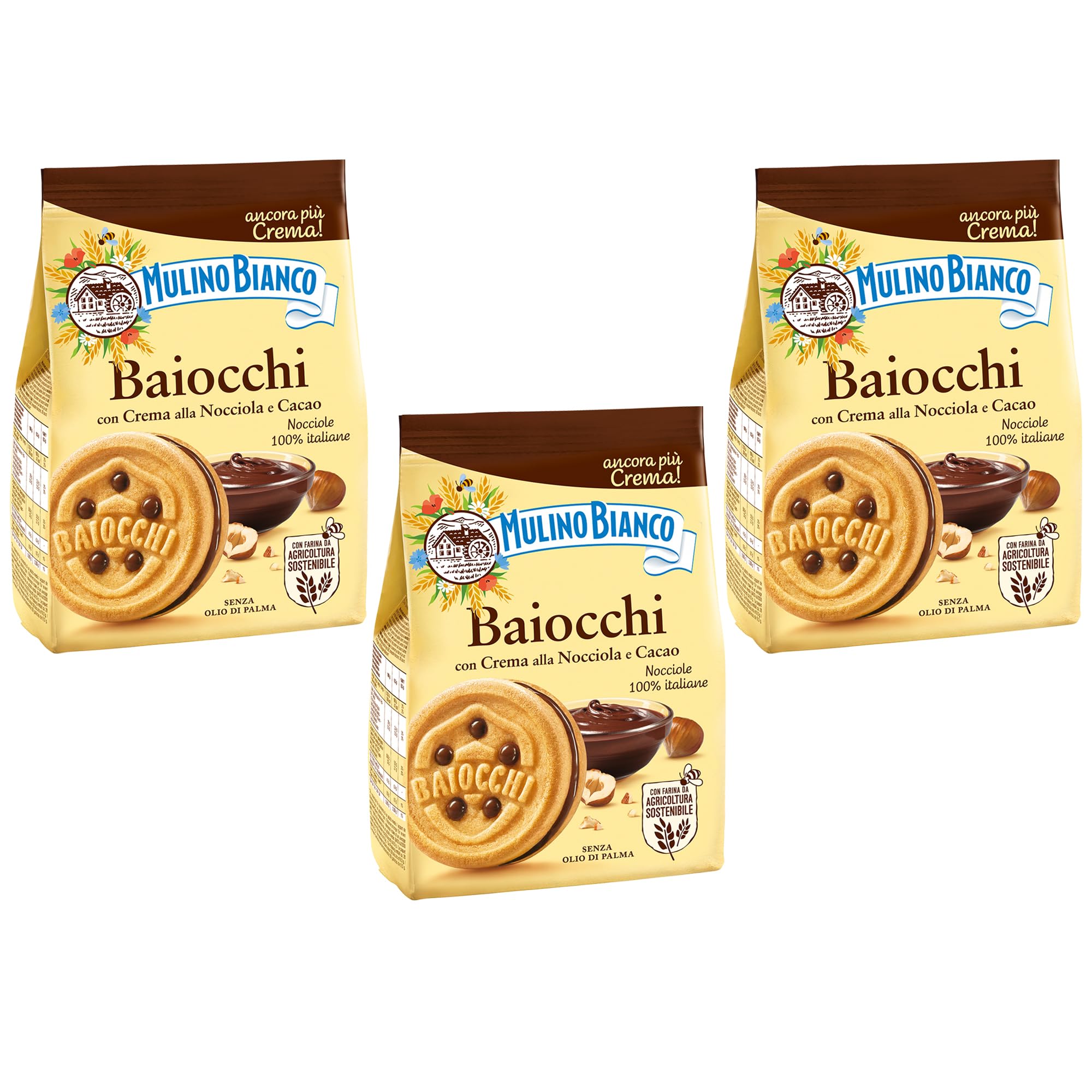 Mulino Bianco Biscotti Cookies (Baiocchi Nocciola 260g, 3 Pack)