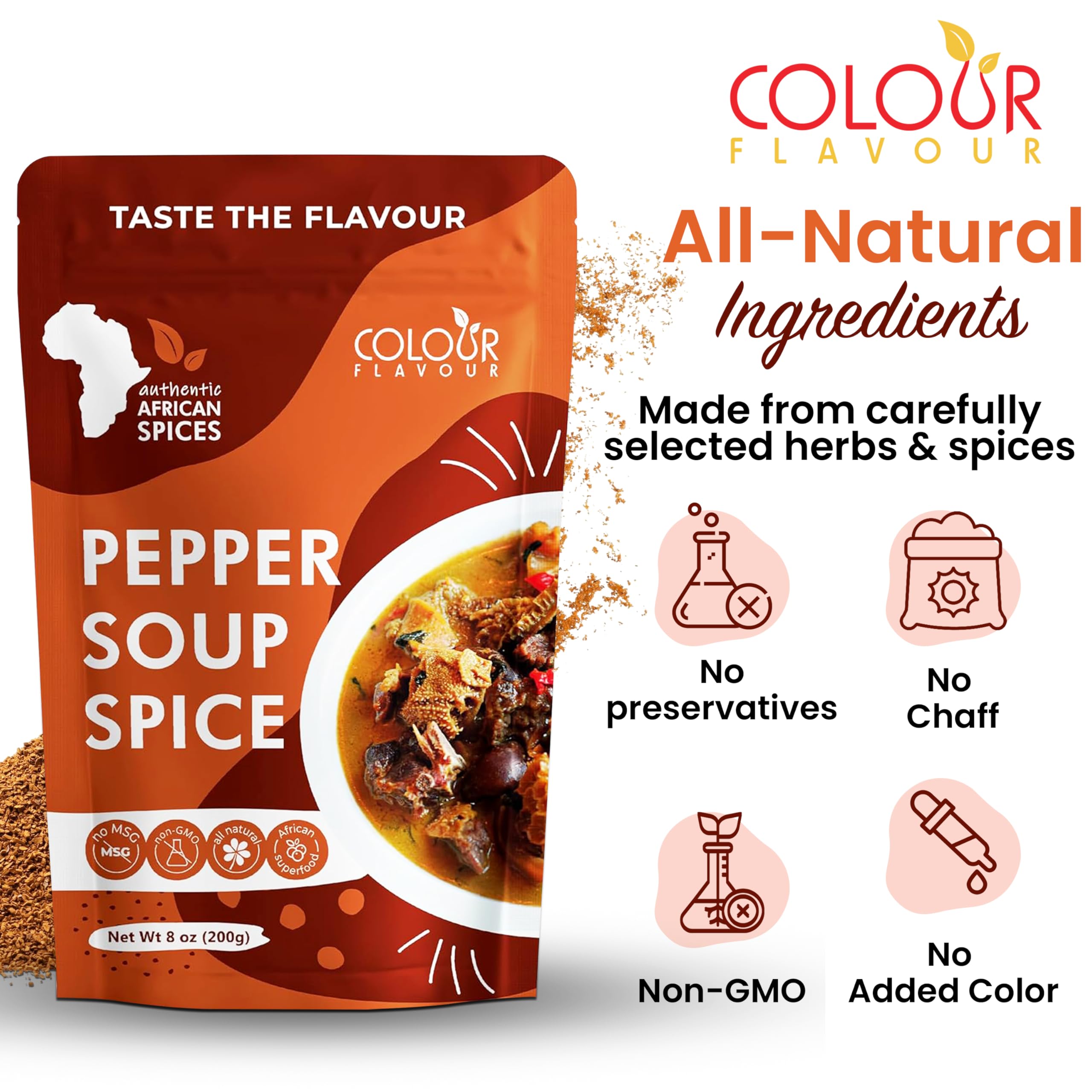 COLOUR FLAVOUR PEPPER SOUP SPICE SEASONING | Soup seasoning | Made from Organic Herbs and Spices | A Unique Blend of Whole Superfoods | No preservatives | No Chaff | No Added Color | All Natural