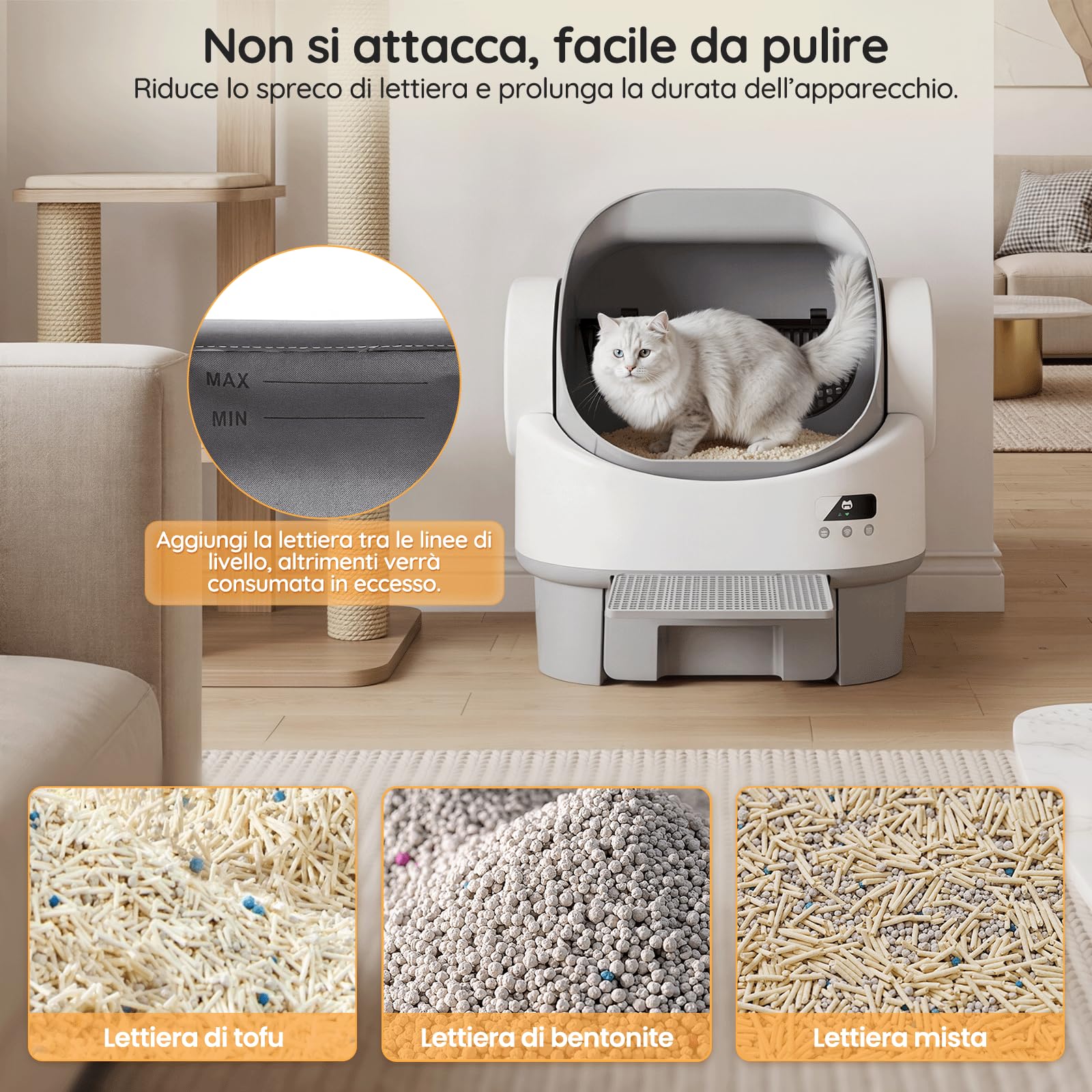 Lettiera Gatto Autopulente con APP, Lettiera autopulente per gatti di base | Sistema di Autoinversione, Sensori Multipli, Cassetto Feci 12L per 10 Giorni, per Gatti da 1.5 a 10kg, con Pedana e Tappetino
