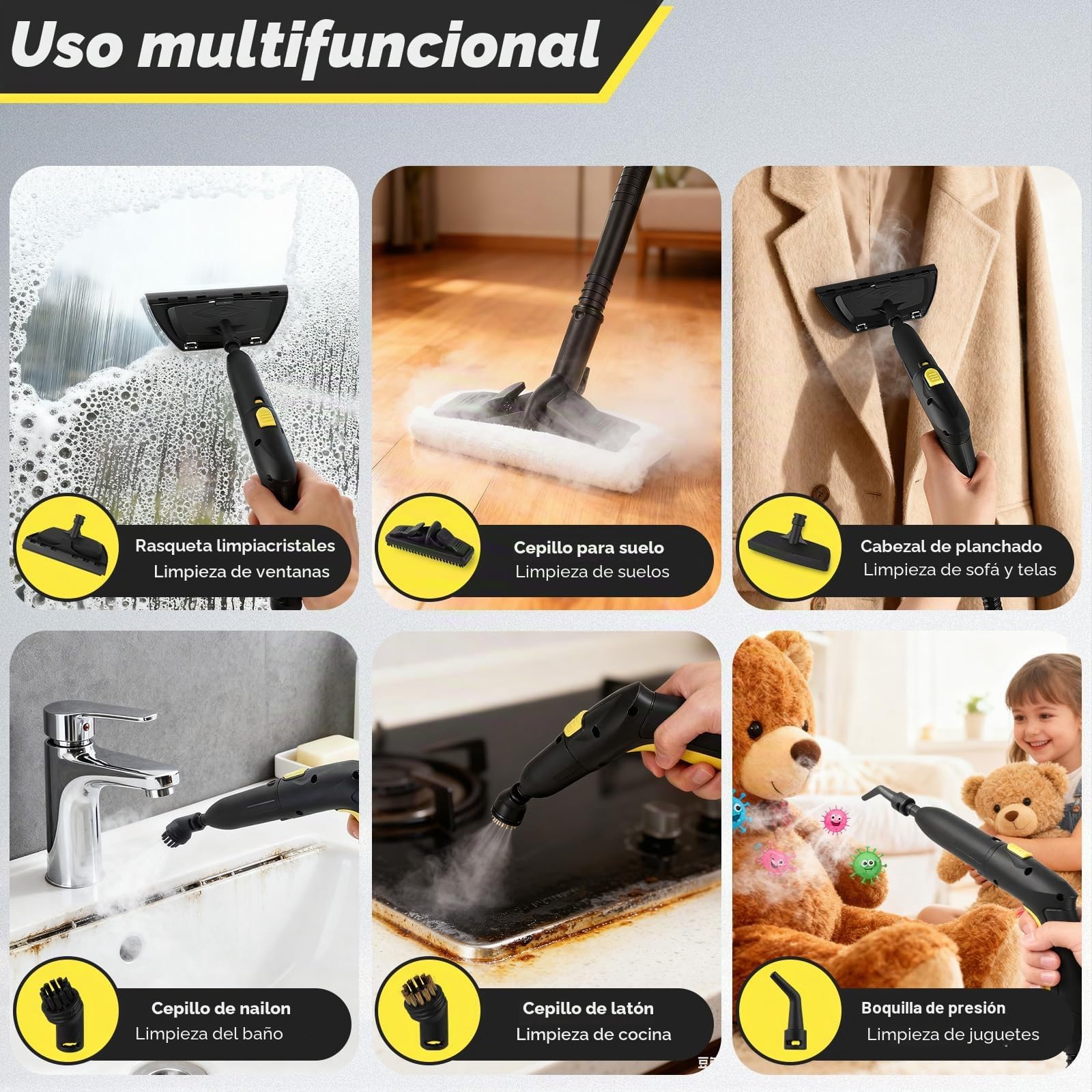 Limpiador a Vapor,2100W Vaporeta Limpieza Hogar con 22 Accesorios, Depósito 2.1 L, Rápido a 320 °F, Presión 5 bar,Vaporeta Limpieza Hogar Potente para Alfombras, Azulejos, Ventanas, Suelos