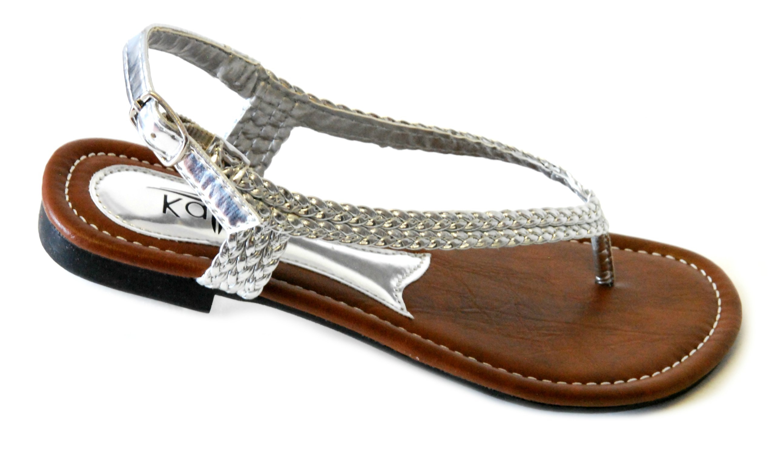 Agape Women Braided T-Strap Low Flats Strappy Slingback Sandals