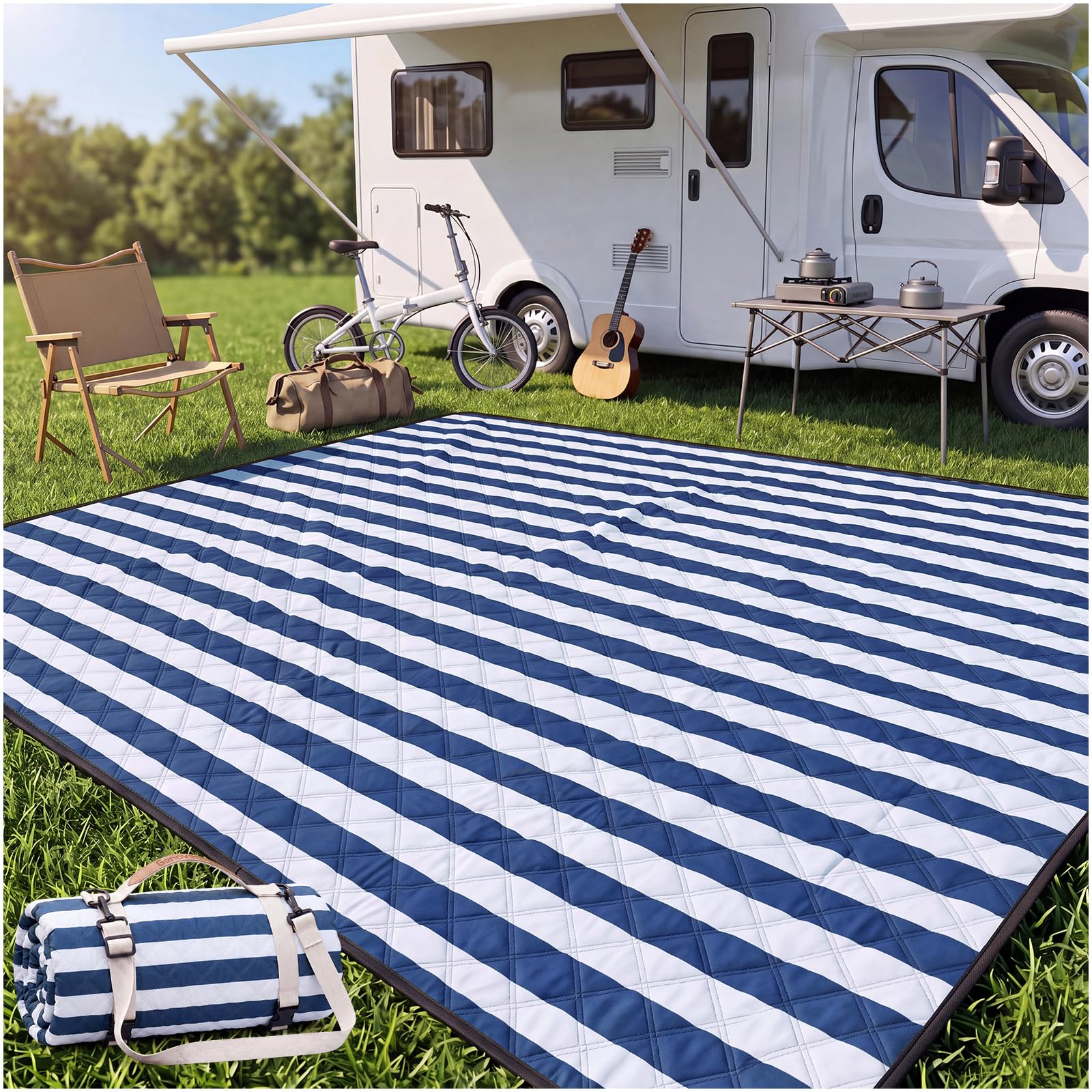 Genovega Waterproof Sandproof Beach Blanket Picnic Outdoor Mat Rug Extra Large Foldable Sand Free Big Giant XL Towel Car Essential Roadtrip Gadget Rv Accessories Gear Must Have Hiking Item Necessities