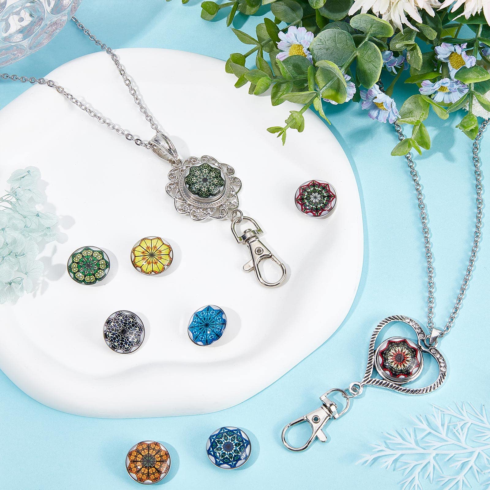 SUNNYCLUE 1 scatola 8 pezzi 4 set Collana con Bottone A Pressione Ciondoli Albero Della Vita
