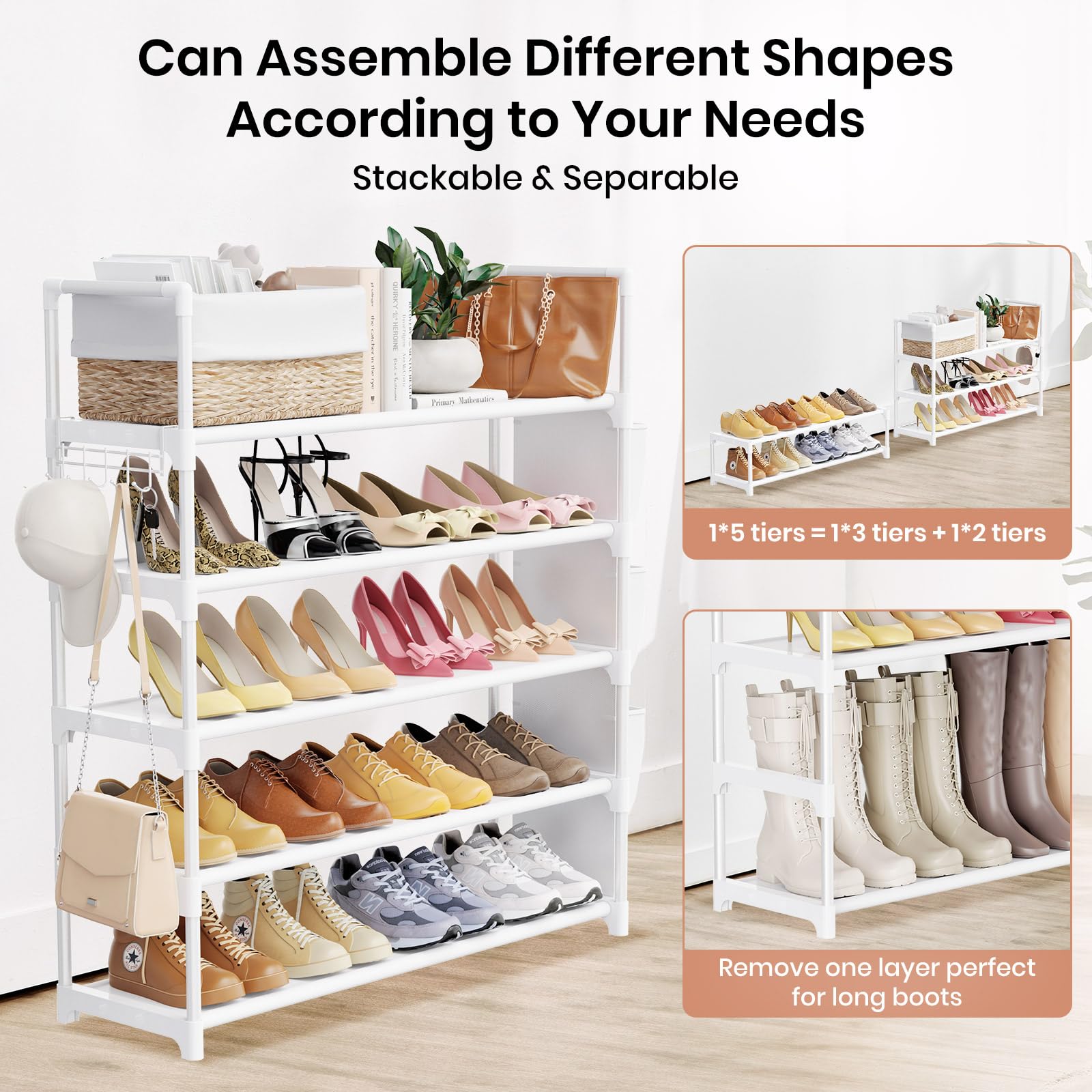 Compact Wire Shoe Rack Small Shoe Rack For Closet Varhomax Bamboo Shoe Rack 4 Tier, Thick ...