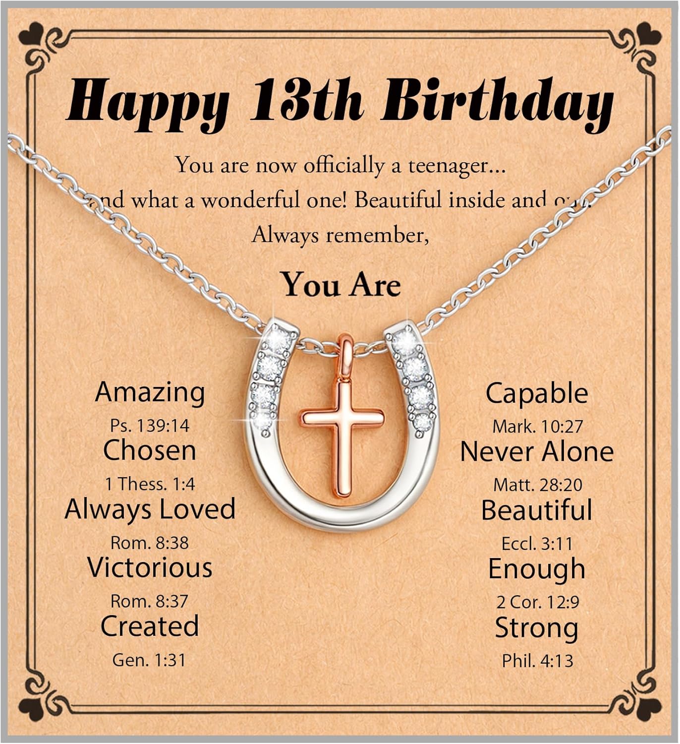 Shonyin Horseshoe Birthday Gifts for 11th 13th 16th, Cross Necklace, Christian Gifts for Girls