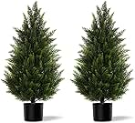 Artificial Topiary Cedar Trees 3FT Tall 2 Set, Outdoor Indoor Faux Pine Shrubs Plants, Realistic Fake Plants Front Porch Decor, Artificial Bushes Cypress for Home Front Door Offices