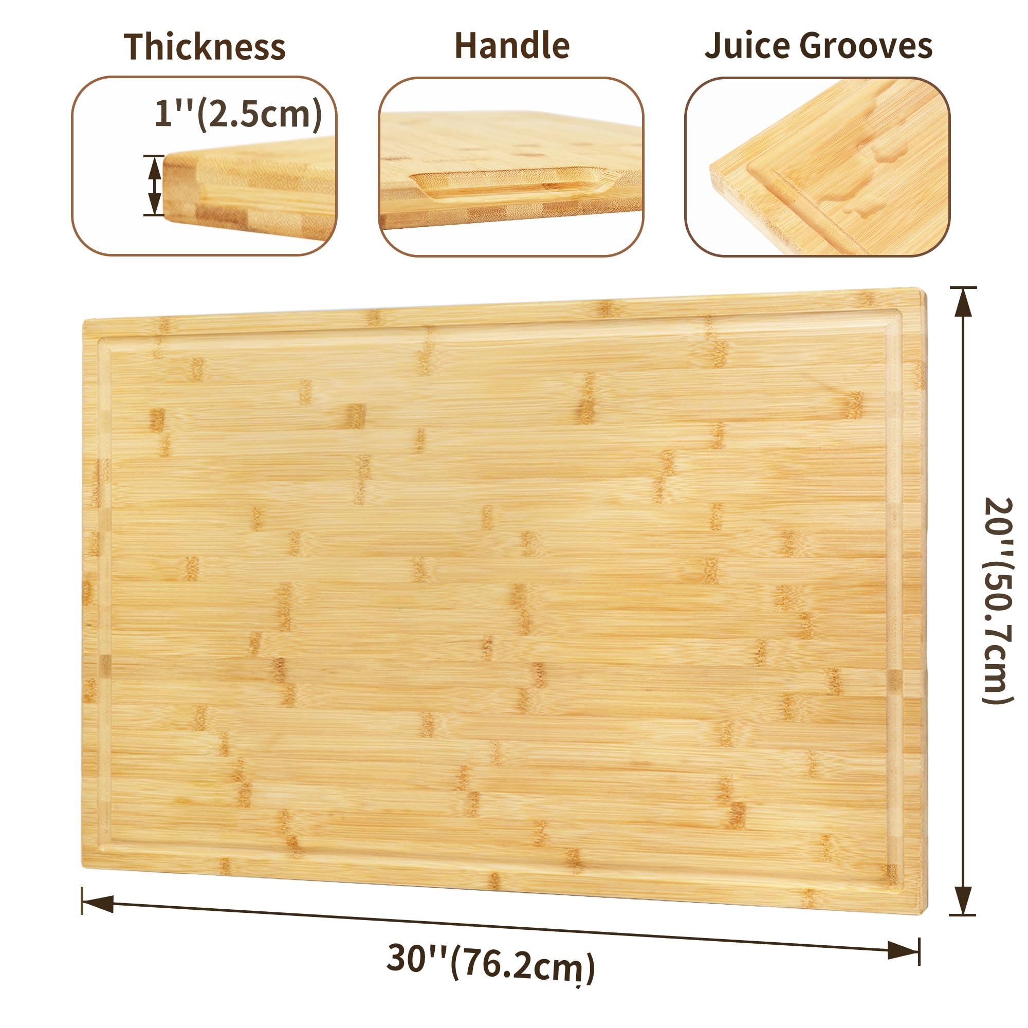 Utoplike Planche à découper extra large de 76.2 x 50.7 x 2.5 cm, planches à découper en bois de bambou pour cuisine, planche à découper XL avec rainures pour jus