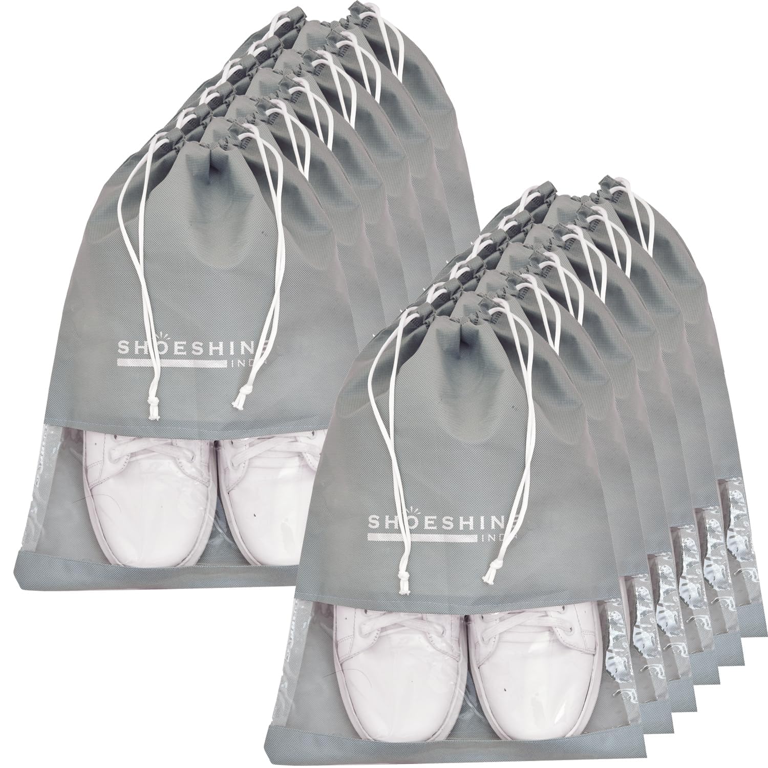 SHOESHINE Shoe Bag for Storage Shoes for Men and Women Travel Essentials Shoe Cover and Shoe Bags Pouches Transparent Shoe Bag for Travel or Accessories - Pack of 12 Shoe Pouch