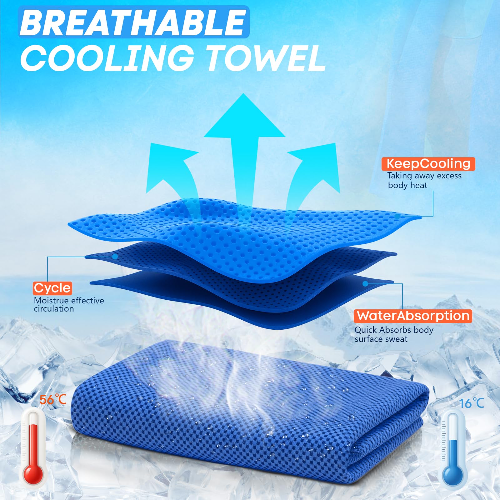 RUENVUE 4 Pack Cooling Towels (40"x 12"), Soft Breathable Gym Towels, Outdoors Ice Towel for Neck and Face, Camp Essentials Microfiber Sweat Towels for Gym, Run, Yoga, Workout, Travel, Climb image 3