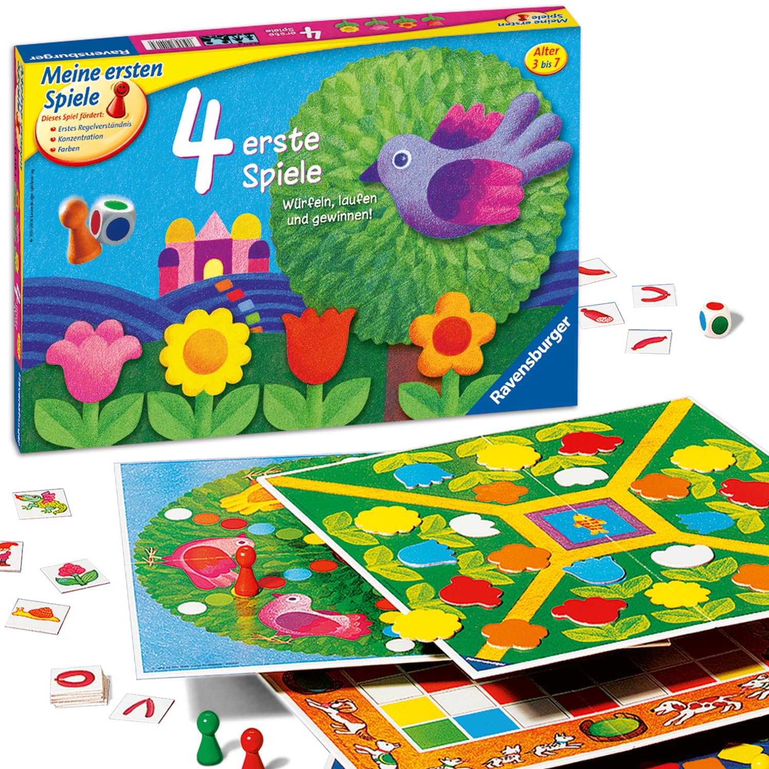 Ravensburger 21417-4 erste Spiele - Spielesammlung für die Kleinen - Spiele für Kinder ab 3 Jahren, Brettspiele für 2-6 Spieler - Farbwürfel