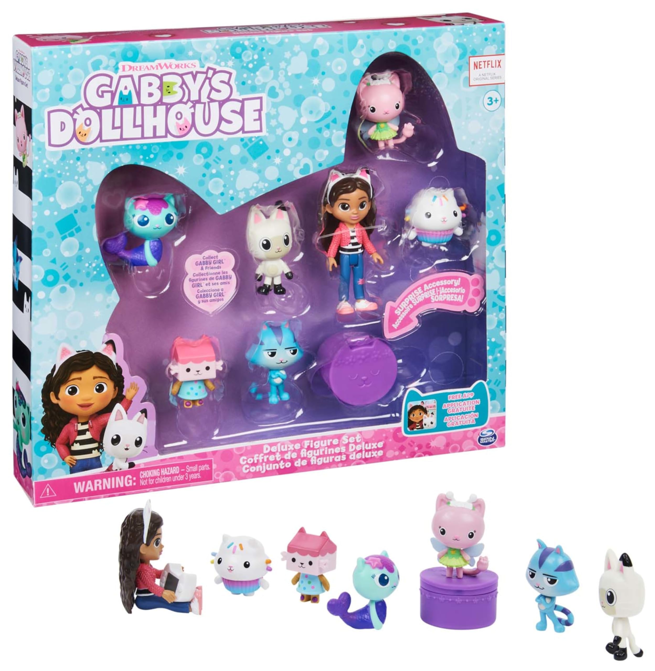 Gabby et la Maison Magique - Gabby Dollhouse - Coffret Cadeau Figurines - 7 Figurines Et 1 Accessoire Surprise - Dessin Animé Jouet Maison De Poupée - Jouet Enfant 3 Ans Et +