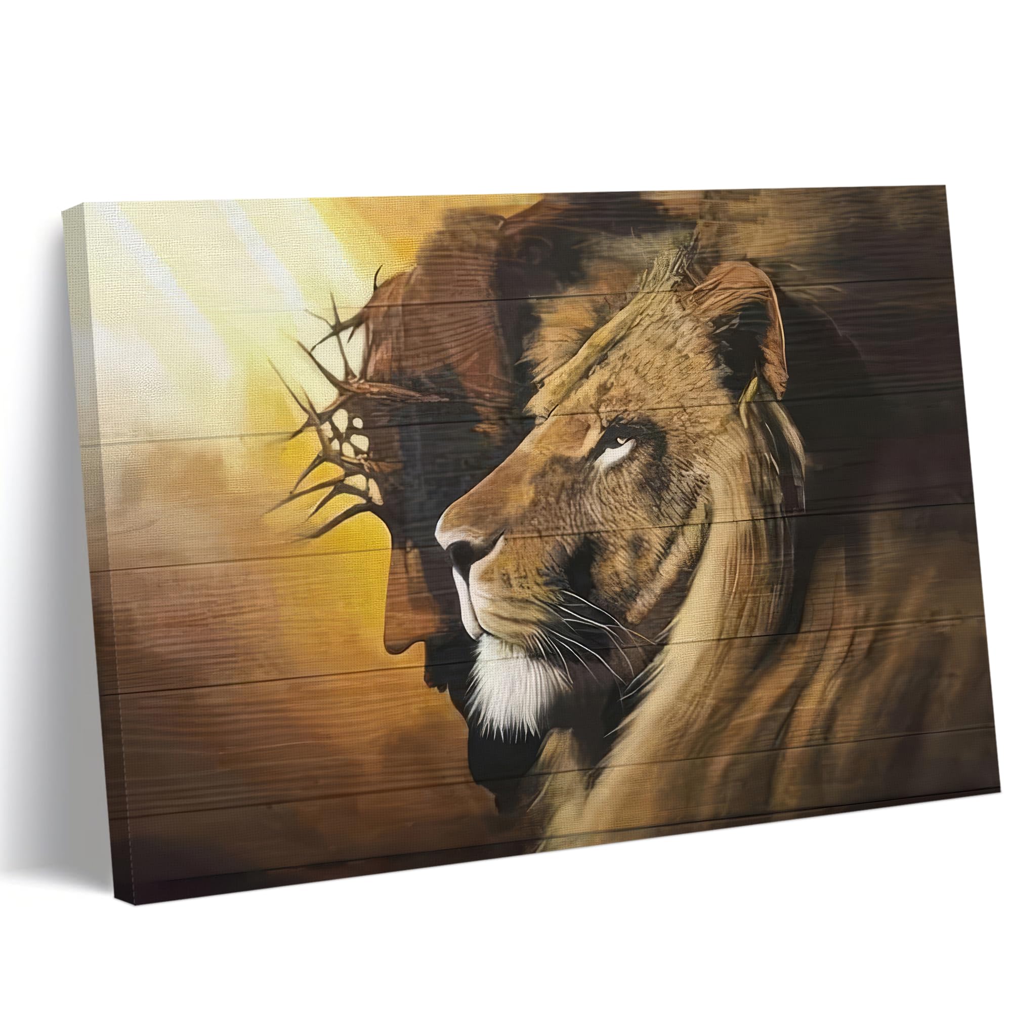 Fantasy Artists Framed Jesus Christ Canvas Wall Art The Lion of Judah Christian Painting Prints Biblical Wall Decor Religious Room Decor for Church