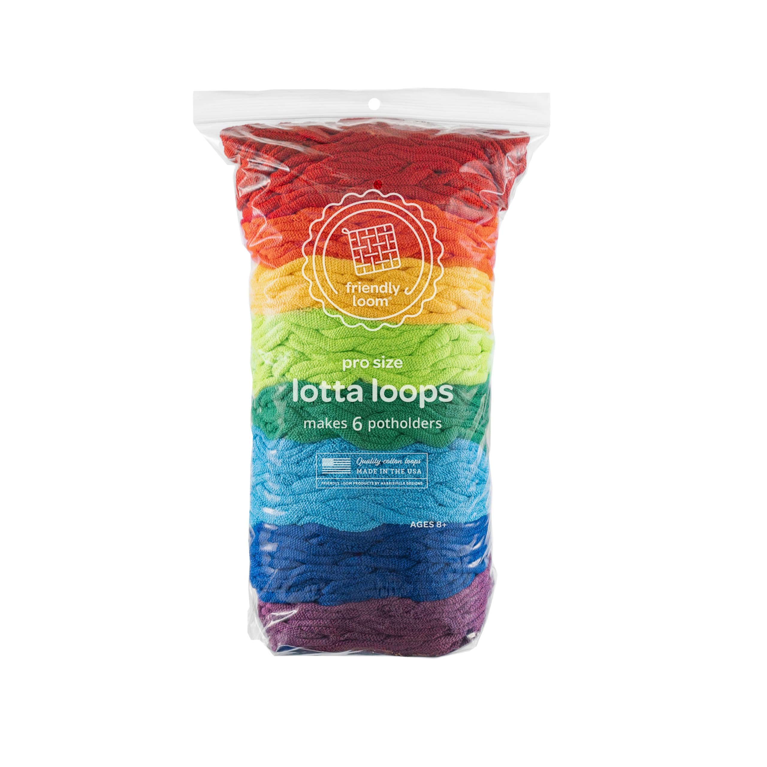 Friendly Loom Quality Cotton Weaving Loops in Rainbow Colors – 10” PRO Size | Weave 6 Functional Potholders | Made in the USA