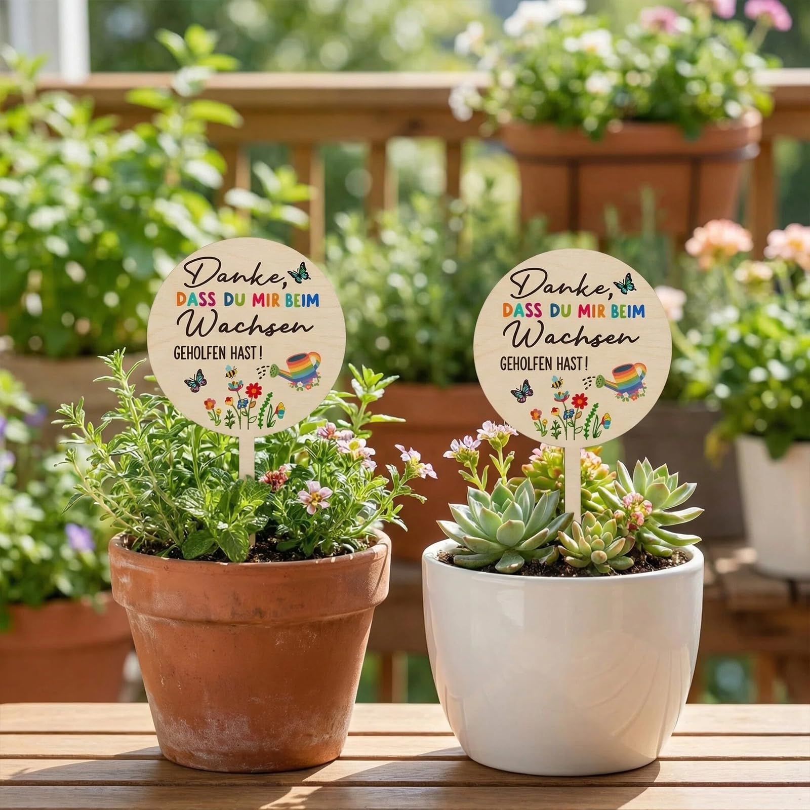 Abschiedsgeschenk Erzieherin Geschenk,4 Stücke Holz Blumenstecker Erzieher Abschiedsgeschenk,Holzstecker Blumentopf Holzschild Danke Dass Du Mir Beim Wachsen Geholfen Hast Danke Geschenke (Gelb)