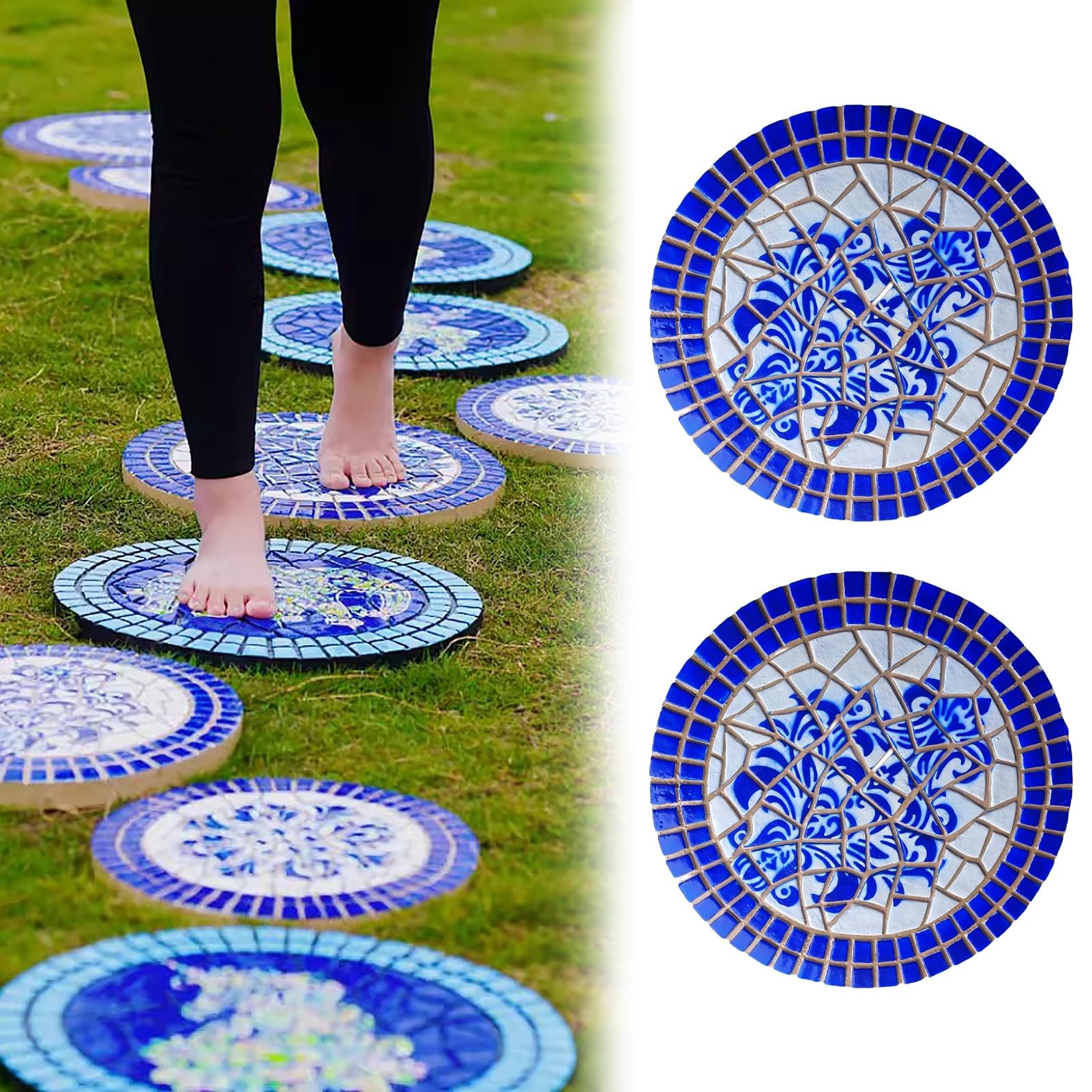 Giardino Stepping Stones Mosaic Pattern, Piastrelle in Resina Sintetica per passerelle, Antiscivolo, Decorazione Esterna 30-39 cm