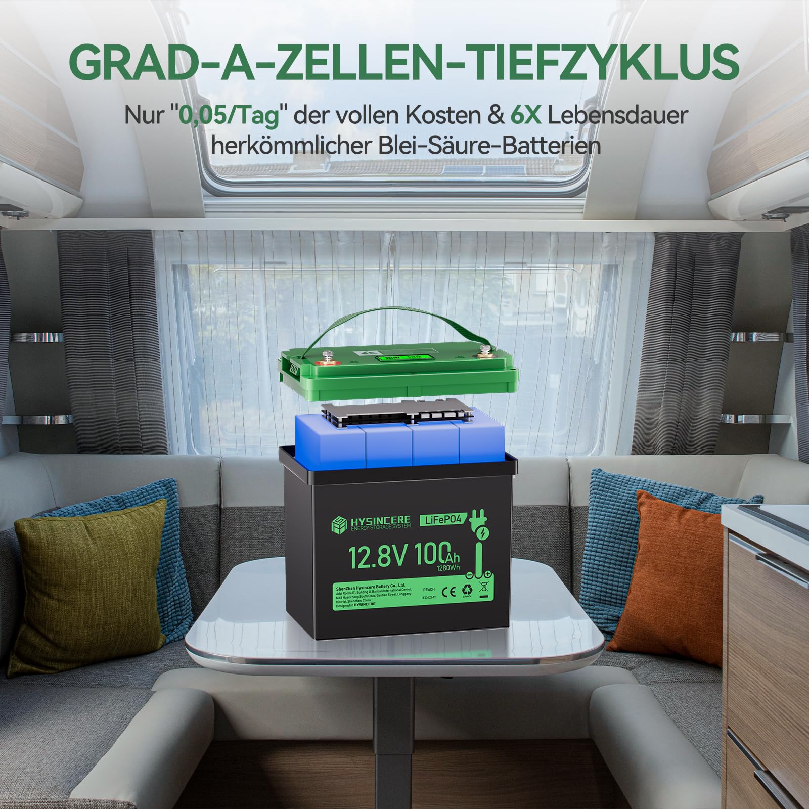 12V LiFePO4 100Ah Batterie Mini mit LED, Lithium Aufbau Batterie mit 100A BMS Low Temperature Schutz, IP65 wasserdicht, bis zu 15000 Zyklen, 12V Akku für Wohnmobil, Solaranlagen, Marine