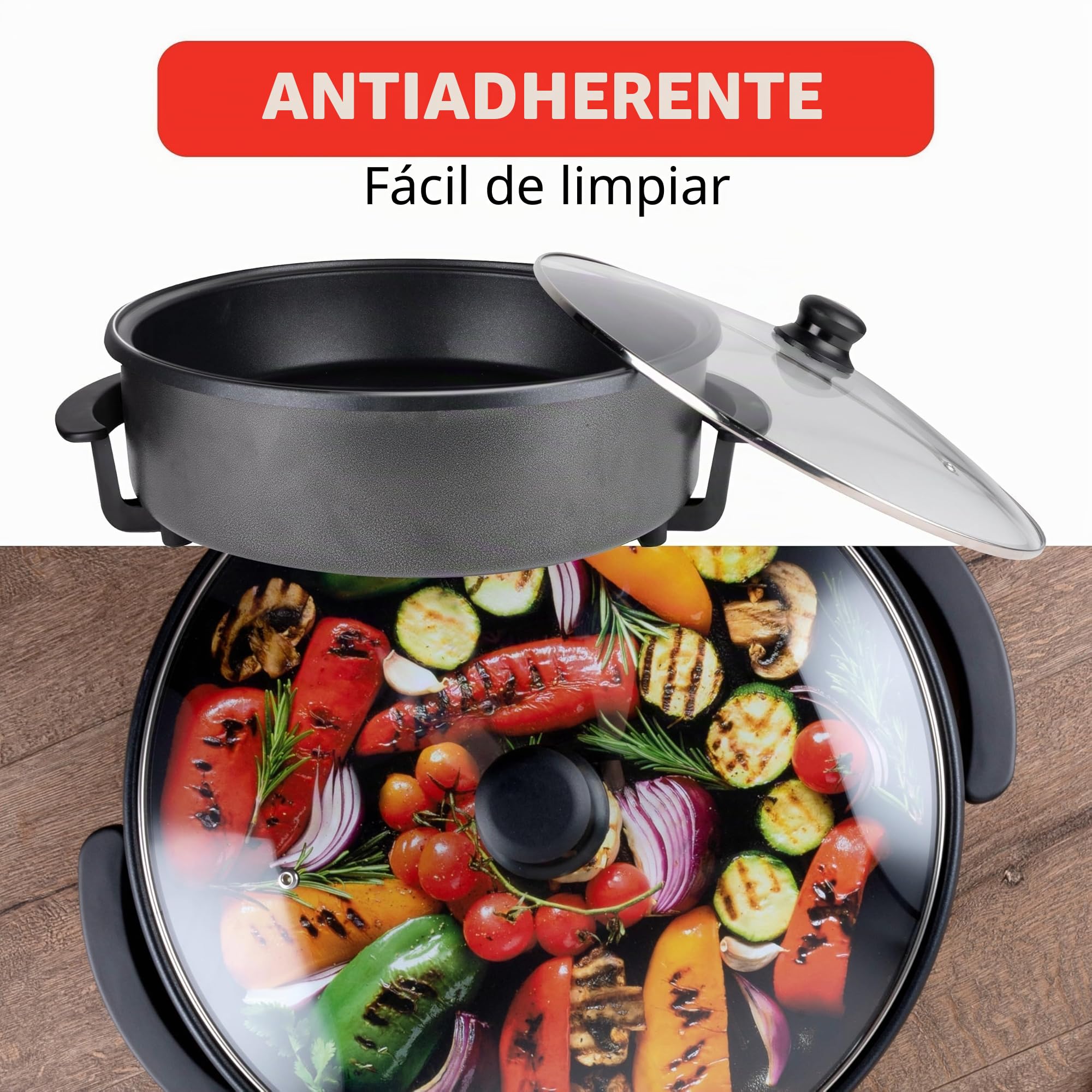 Alpina - Sartén multicocina eléctrica con termostato (42 cm de diámetro, 1500 W)
