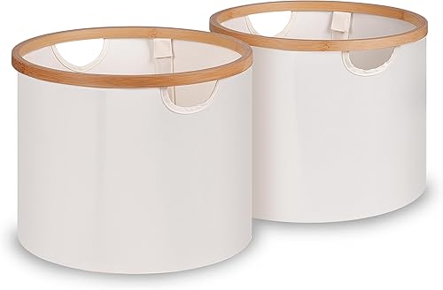 Miniatura 1 de efluky Cestas de almacenamiento para organizar, contenedores de almacenamiento de tela con asas de bambú, cestas de almacenamiento plegables para