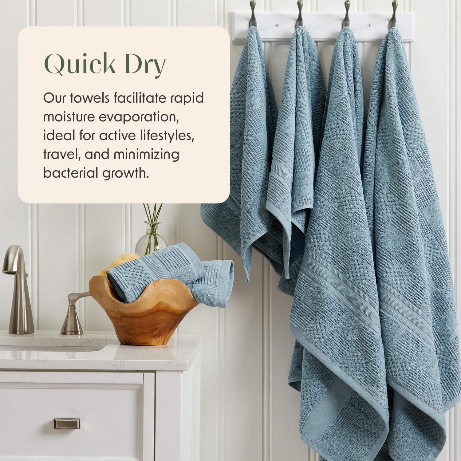 Springtree Home 100% Cotton Bath Towel Set of 4 | Blue Towels | Geometric Textured Design | Absorbent & Quick-Dry | 4 Bath Towels | Oeko-TEX® Standard 100 Cotton | Myla Collection - Arona Blue - Image 3