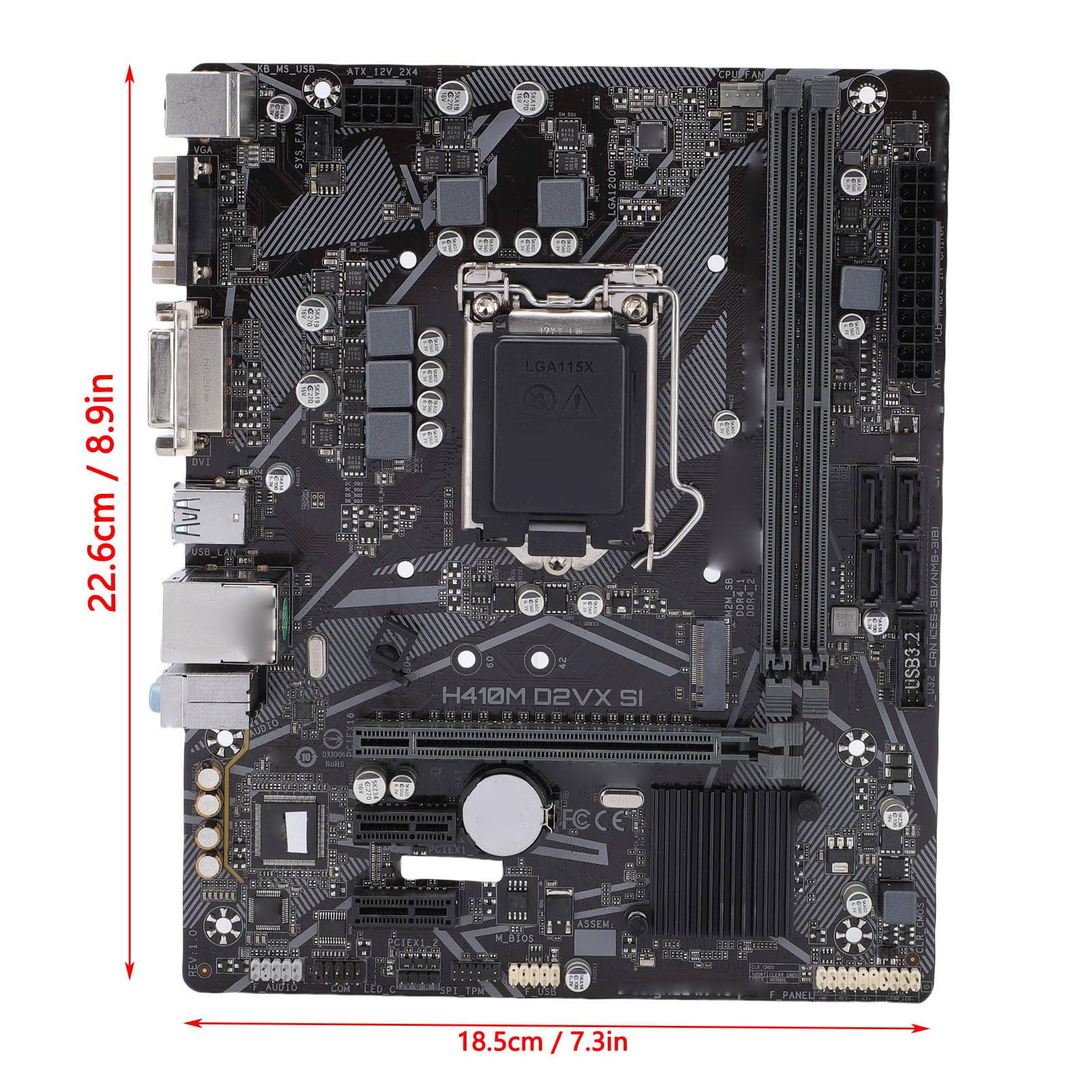 GOWENIC Płyta Główna Komputera H410M D2VX SI, Płyta Główna LGA 1200 DDR4 DIMM M ATX z Wyjściem DVI i VGA, Serial ATA III, USB 3.2, USB 2.0, Gniazdo PCIE X16