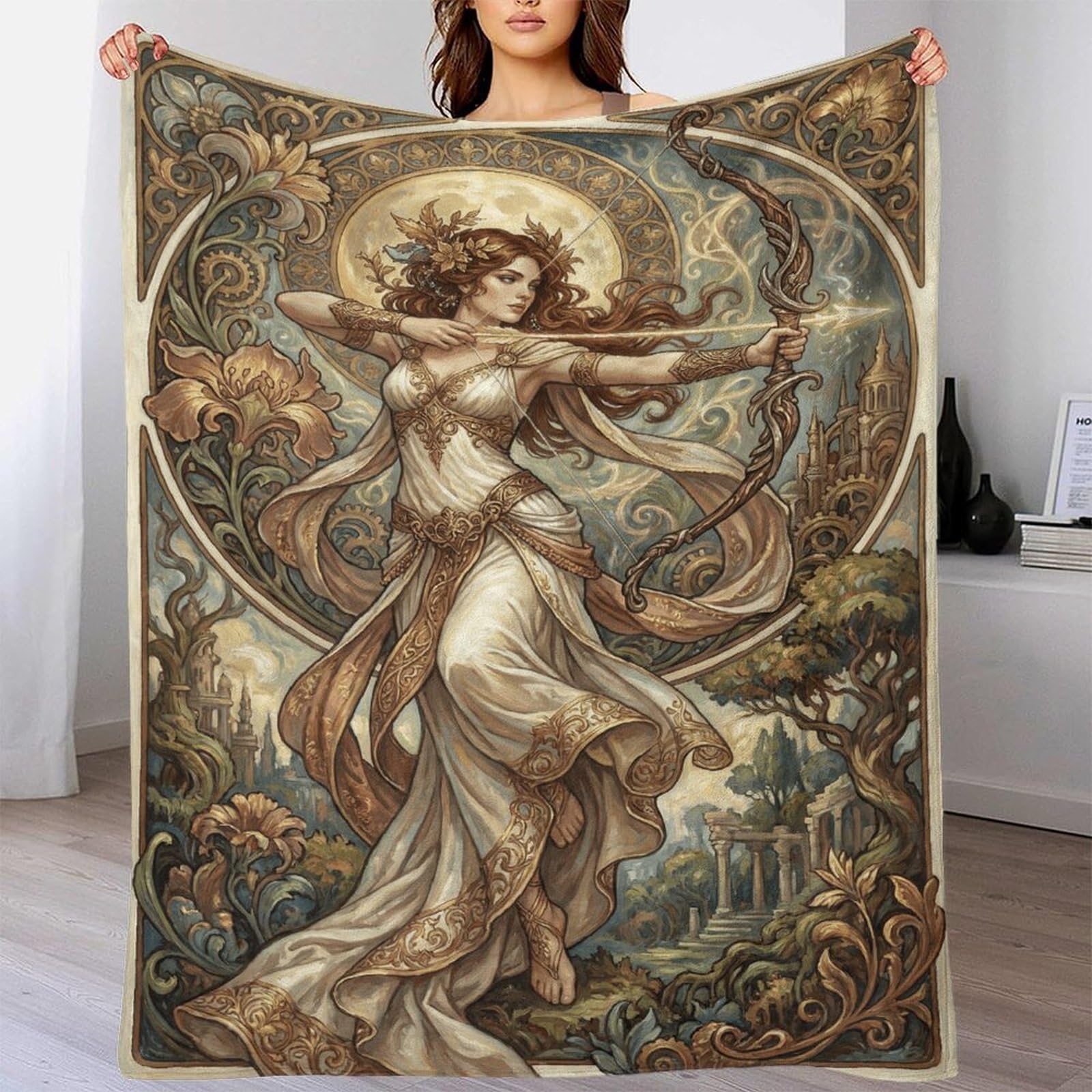 H3B8U2Y5 Art Nouveau Mucha Artemis for Flannel Throw Blanket, Couch TV Time