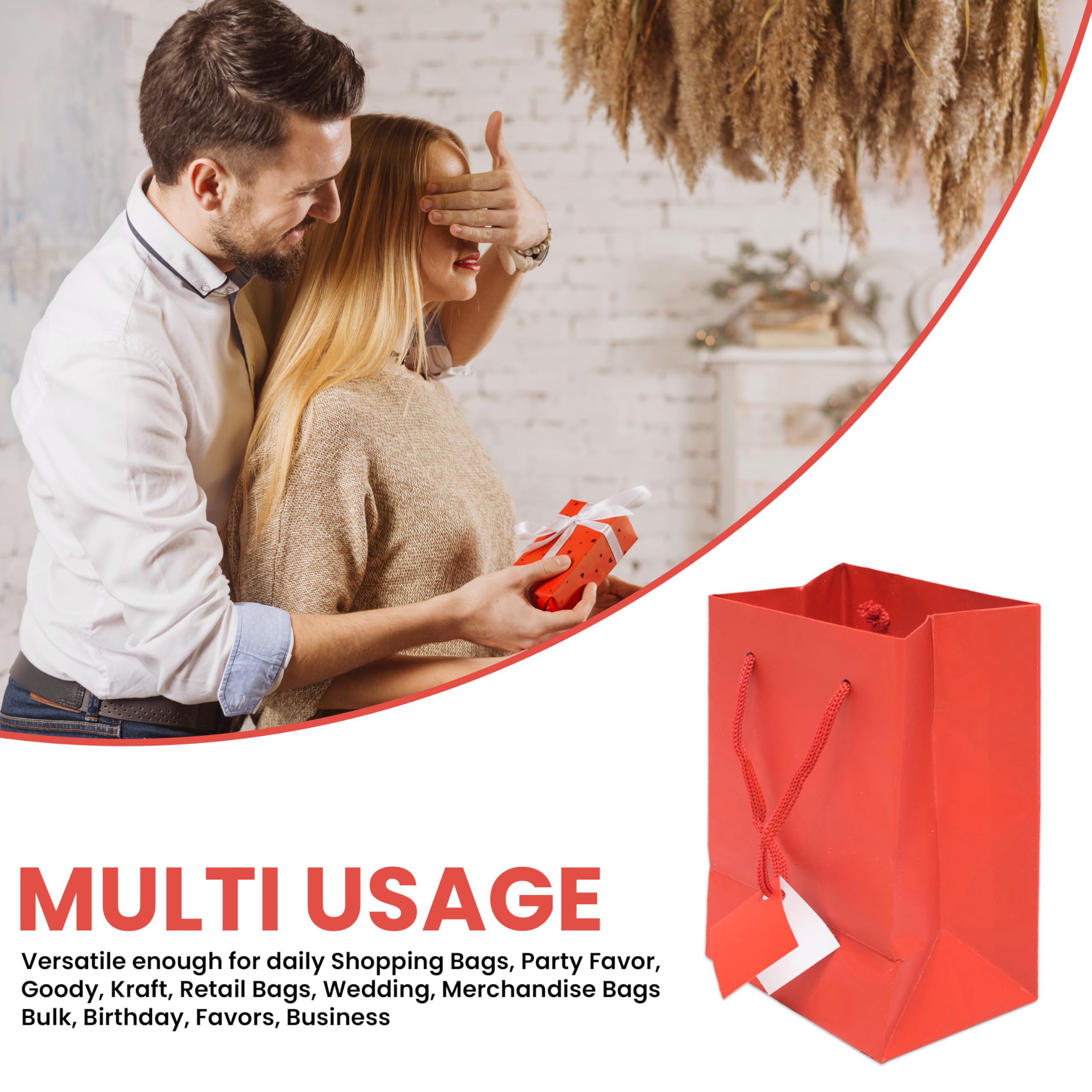 Novel Box Company Ltd™ czerwony matowy laminowany euro torba na prezent pakiet 8 x 4 x 10 (10 sztuk)