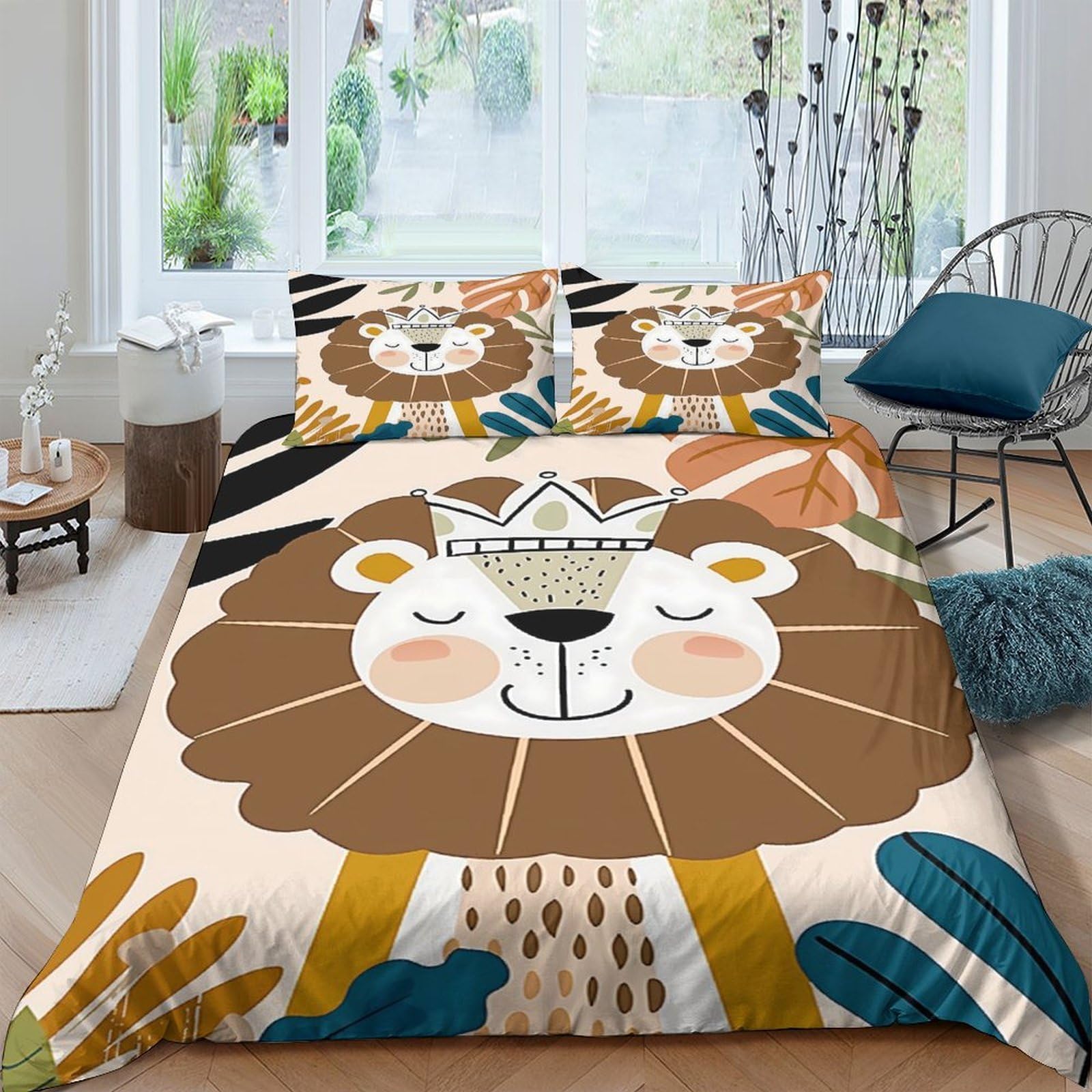 Ctjqhvkz Style-5 3D Printed Cartoon Lion Fitted Sheet Microfiber Non-Slip Animal Jungle Bed Cover For Bedroom Guest Room Decor Single（135X200cm）
