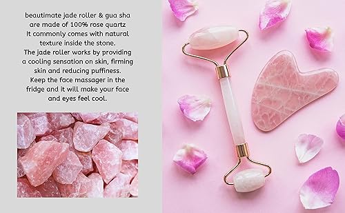 Miniatura 8 de Kit de rodillo de jade rosa de cuarzo y Gua Sha para el cuidado de la piel de la cara, herramienta de escultura de piedra, masajeador guasha de