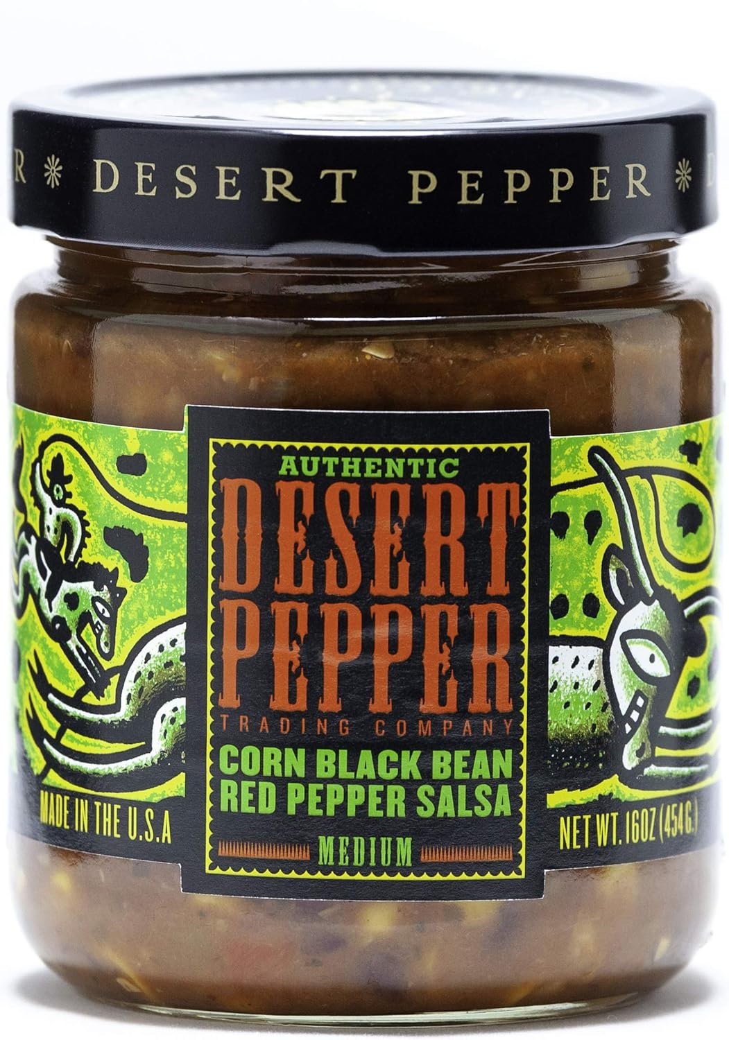 Desert Pepper Corn Black Bean Red Pepper Salsa – Black Bean and Corn Salsa/Dip with Jalapeno Pepper and Fresh Vegetables. Vegan, Gluten-Free, Low Carb Snack Salsa Medium, 6-Pack