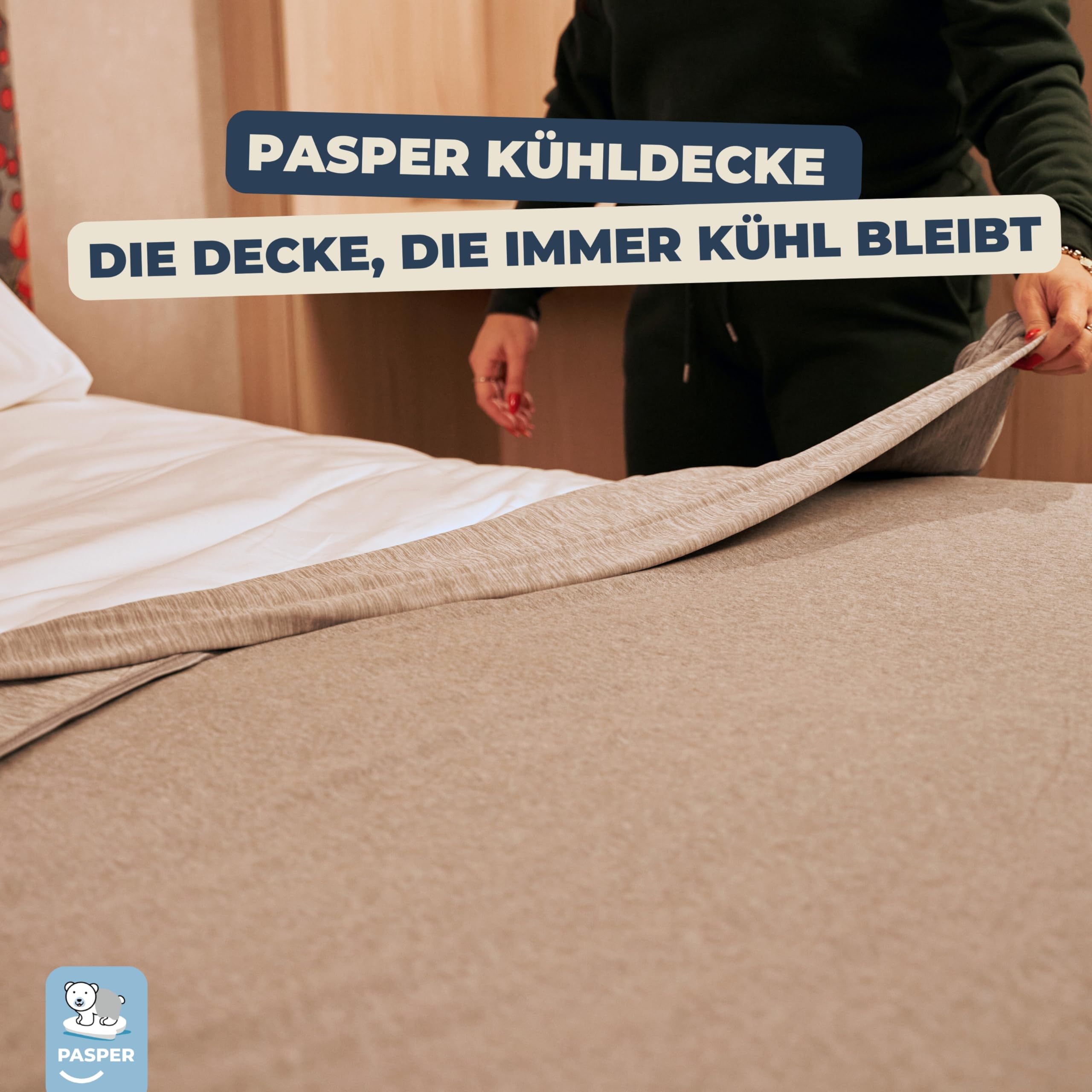 Pasper Kühldecke 150 x 200 cm - Selbstkühlende Sommerdecke für Menschen - Kalte Decke für den Sommer - Kühldecken Bett reduziert die Temperatur um 2 bis 5 Grad