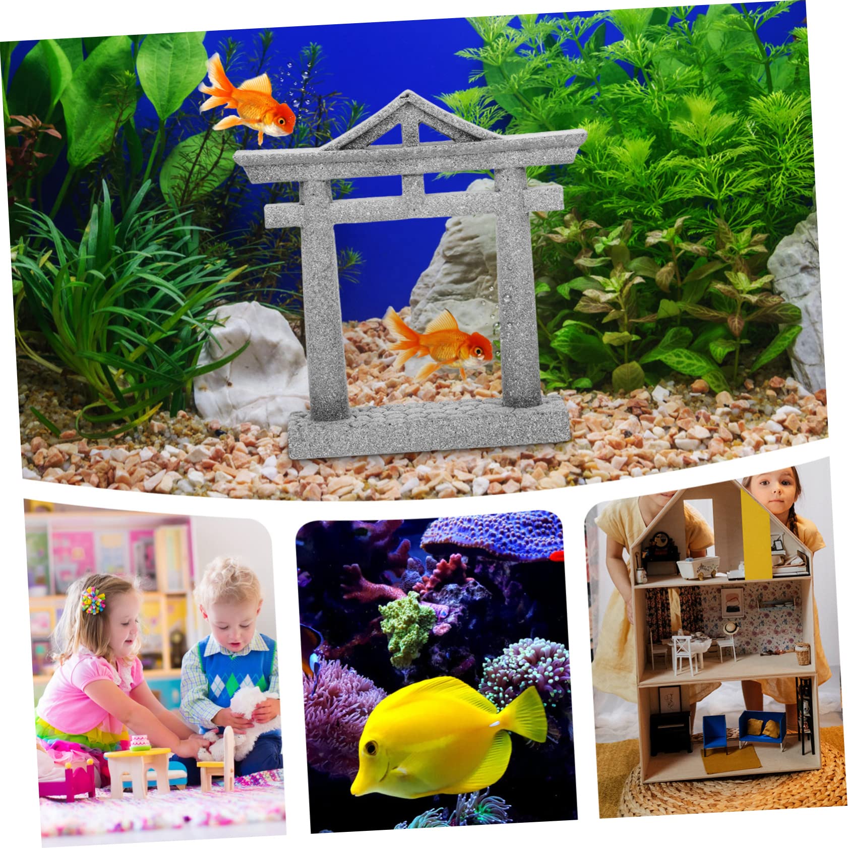 SEWACC Decorazione Torii Giapponese In Miniatura Per Acquario E Paesaggio Zen – Set Con Statuette Animali, Resina 9x8x3 Cm