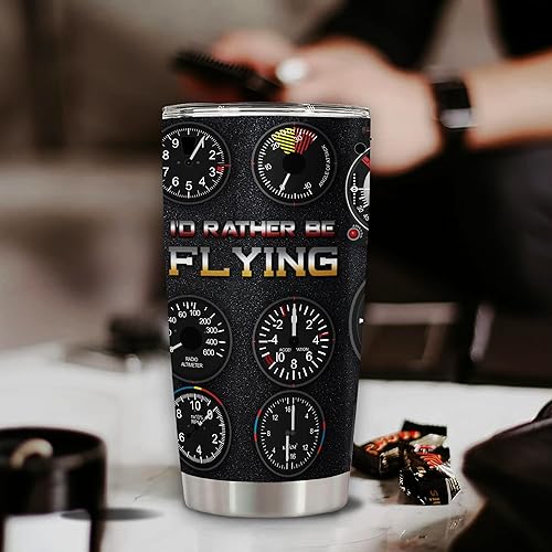 Miniatura 5 de TWENTI Vaso de acero inoxidable personalizado con tapa I'd Rather be Flying de acero inoxidable de doble pared al vacío, taza de viaje de 20 onzas,